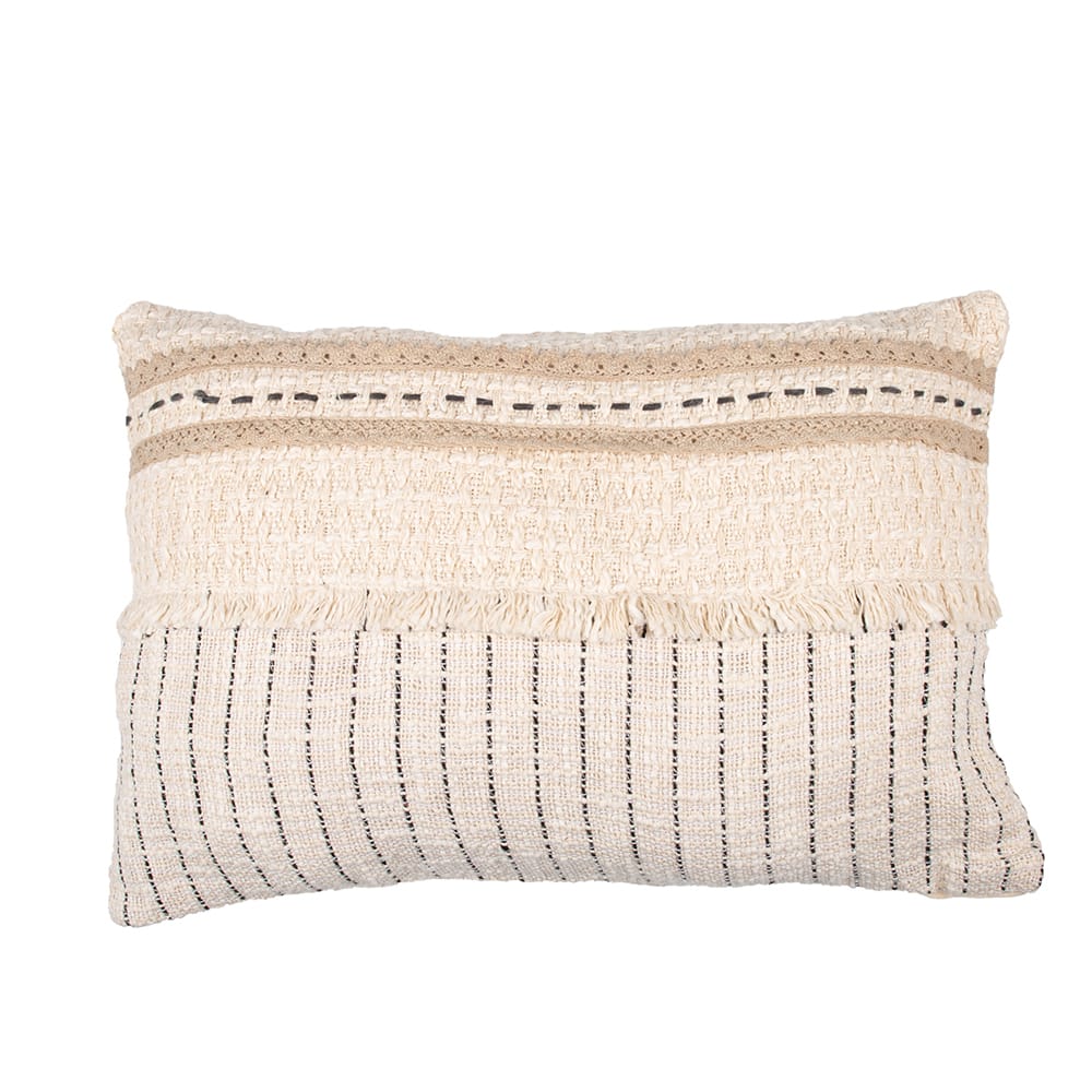 Funda de coj&iacute;n de algod&oacute;n bordada gris y marfil 30x45cm
