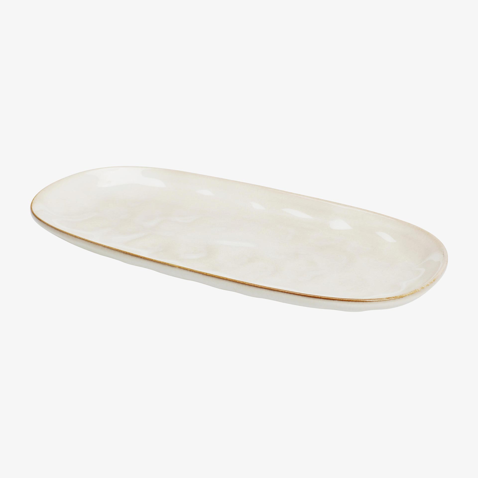 Bandeja oval de gres crema 31,5x15x2,7cm