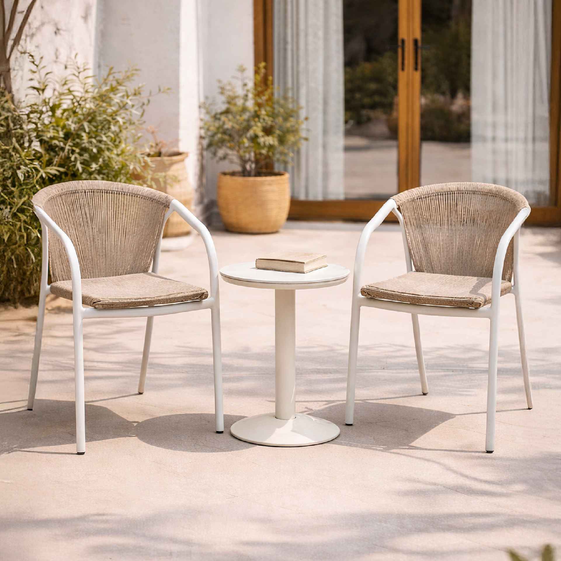 Silla de jard&iacute;n apilable de aluminio crema Rivan 57x62x80cm