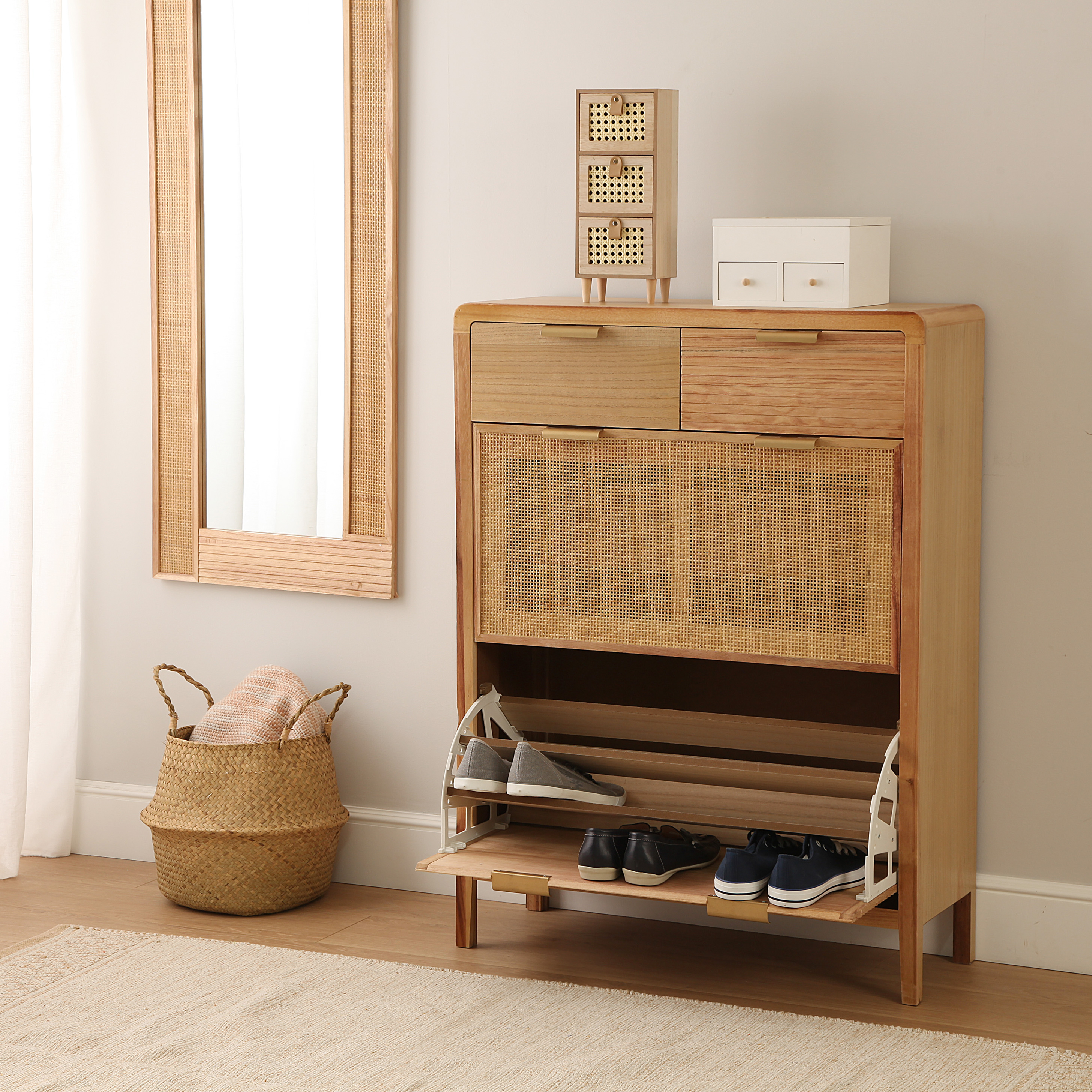 Espejo de pared rectangular de ratán Caribe 50X120cm