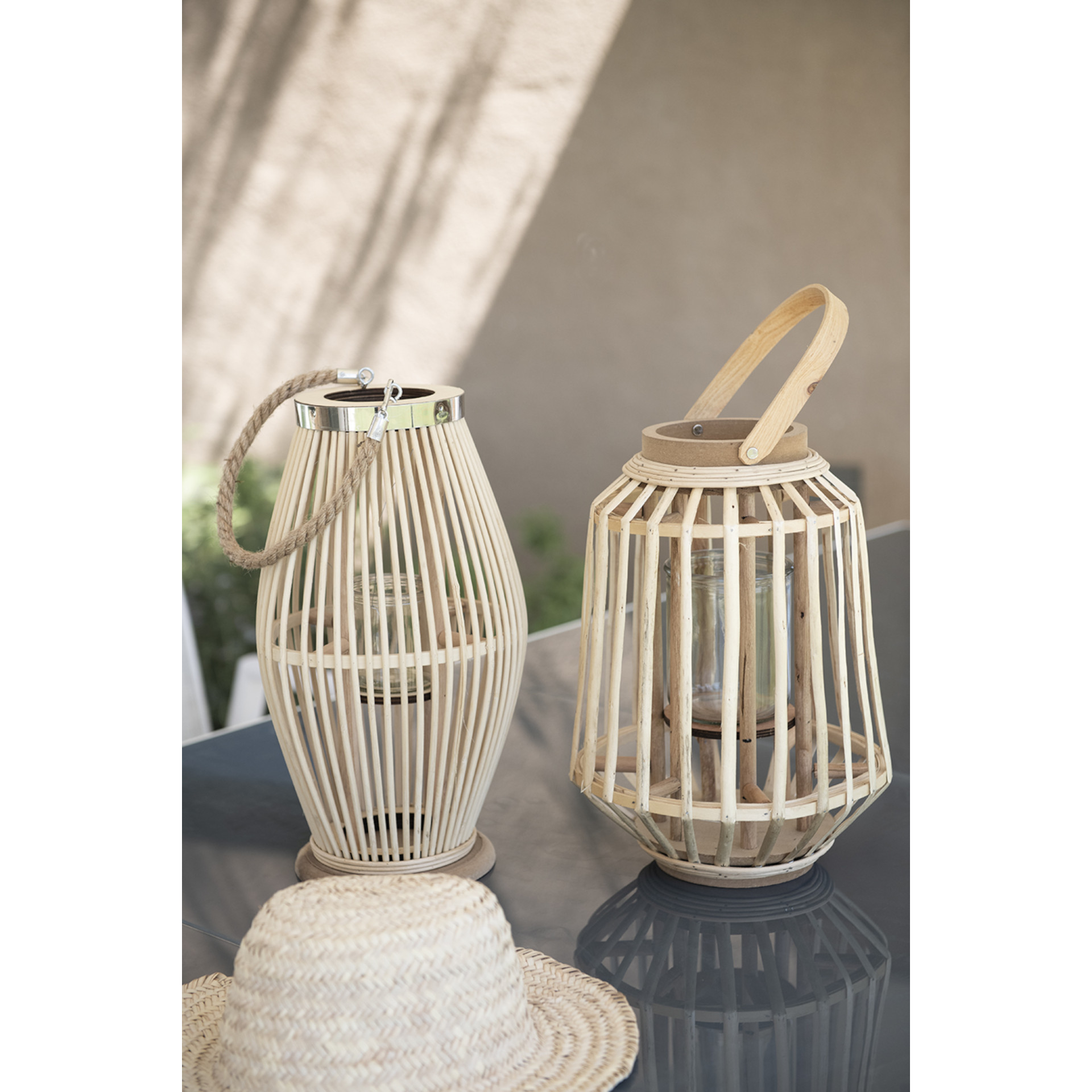 Farol de rat&aacute;n marr&oacute;n Chairo &Oslash;25x35cm