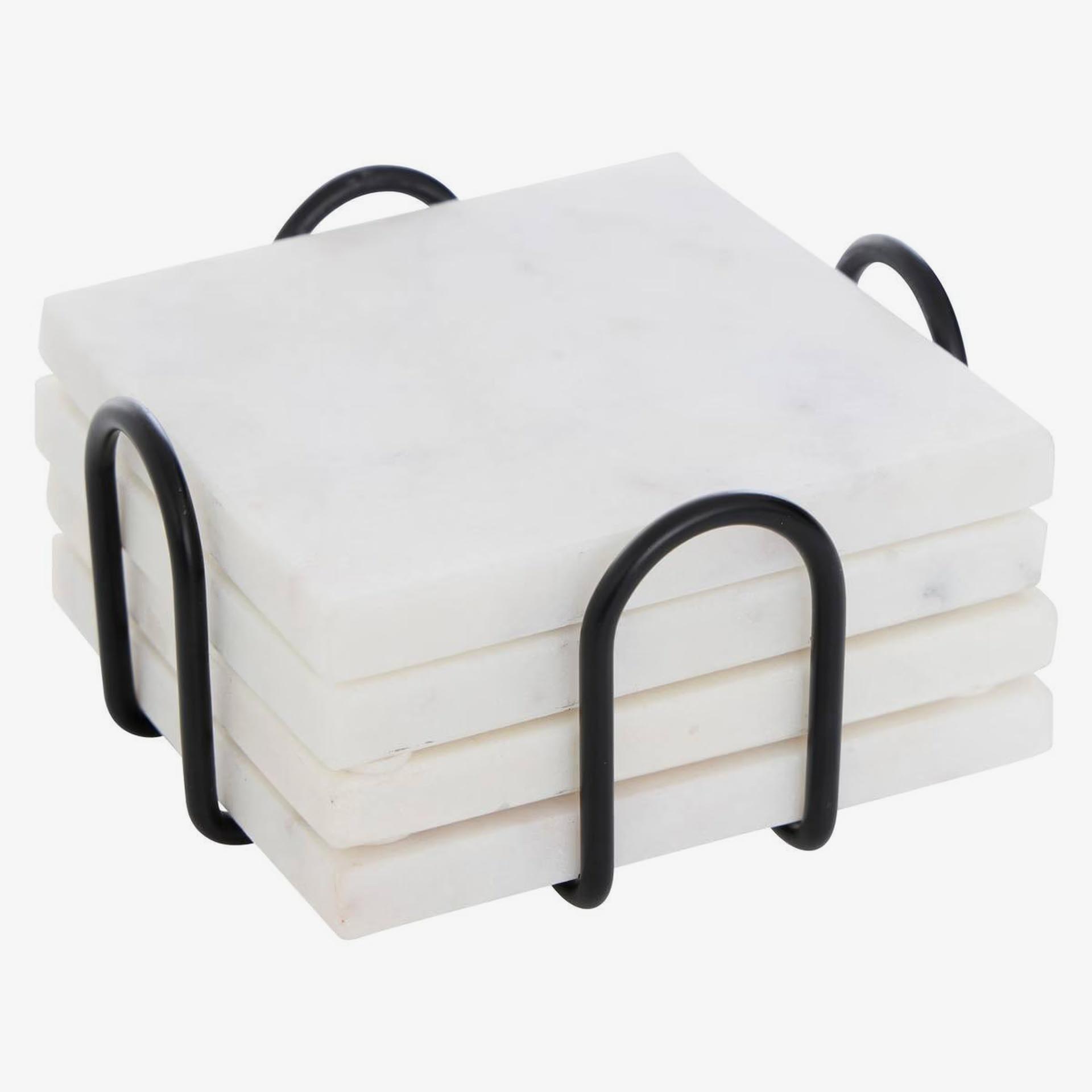 Set de posavasos StoneBase de m&aacute;rmol blanco 10cm