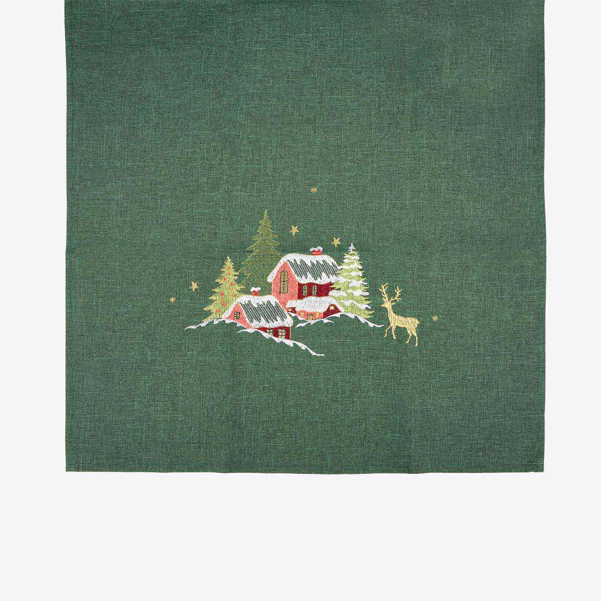 Camino de mesa verde bordado Pueblo 50x150cm