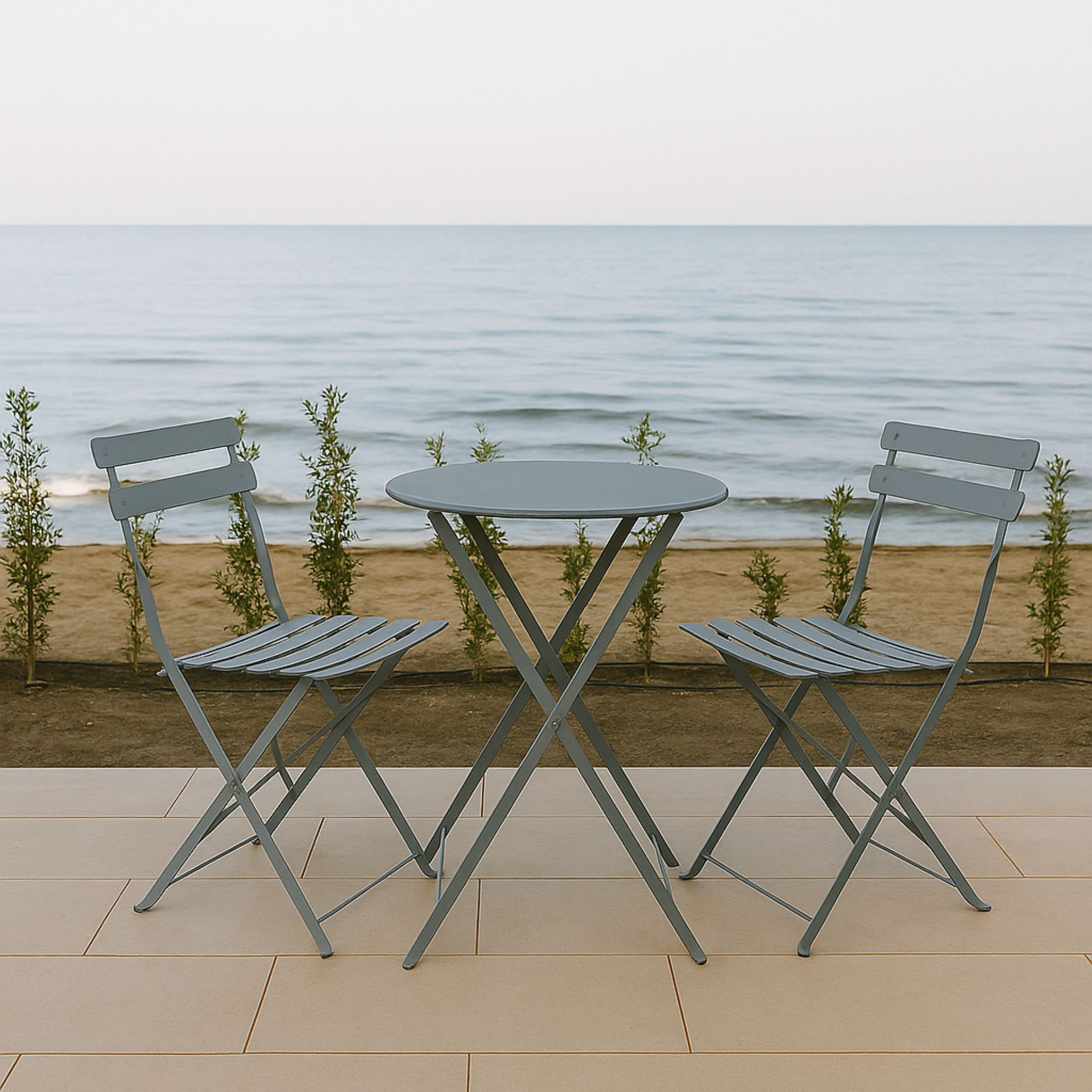 Set de jardín de mesa y 2 sillas de acero gris oscuro Bistro