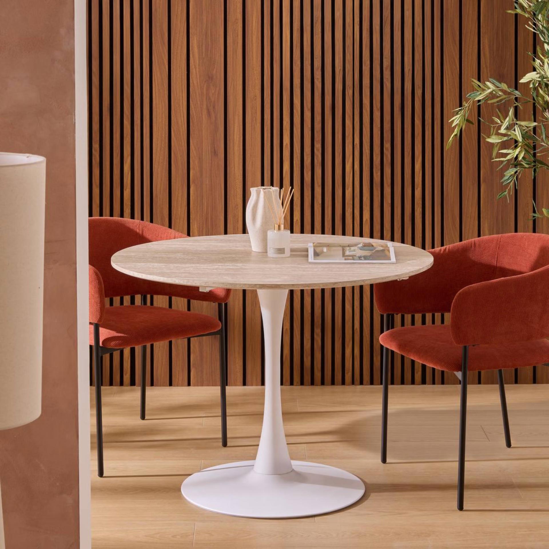 Mesa de comedor blanca de madera efecto travertino Joran &Oslash;102cm 