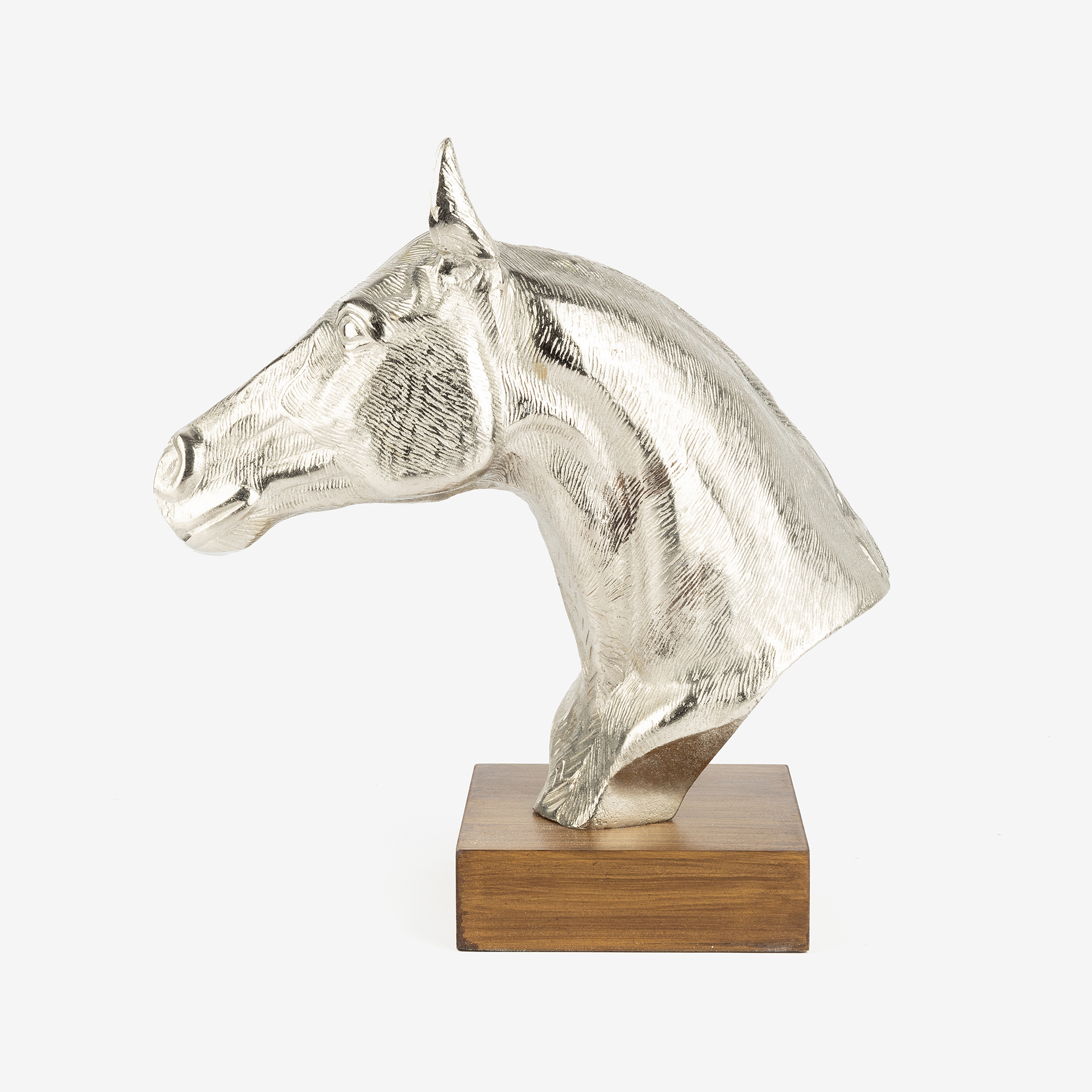 Figura decorativa de aluminio plateado Busto Caballo 28,5x33,5cm