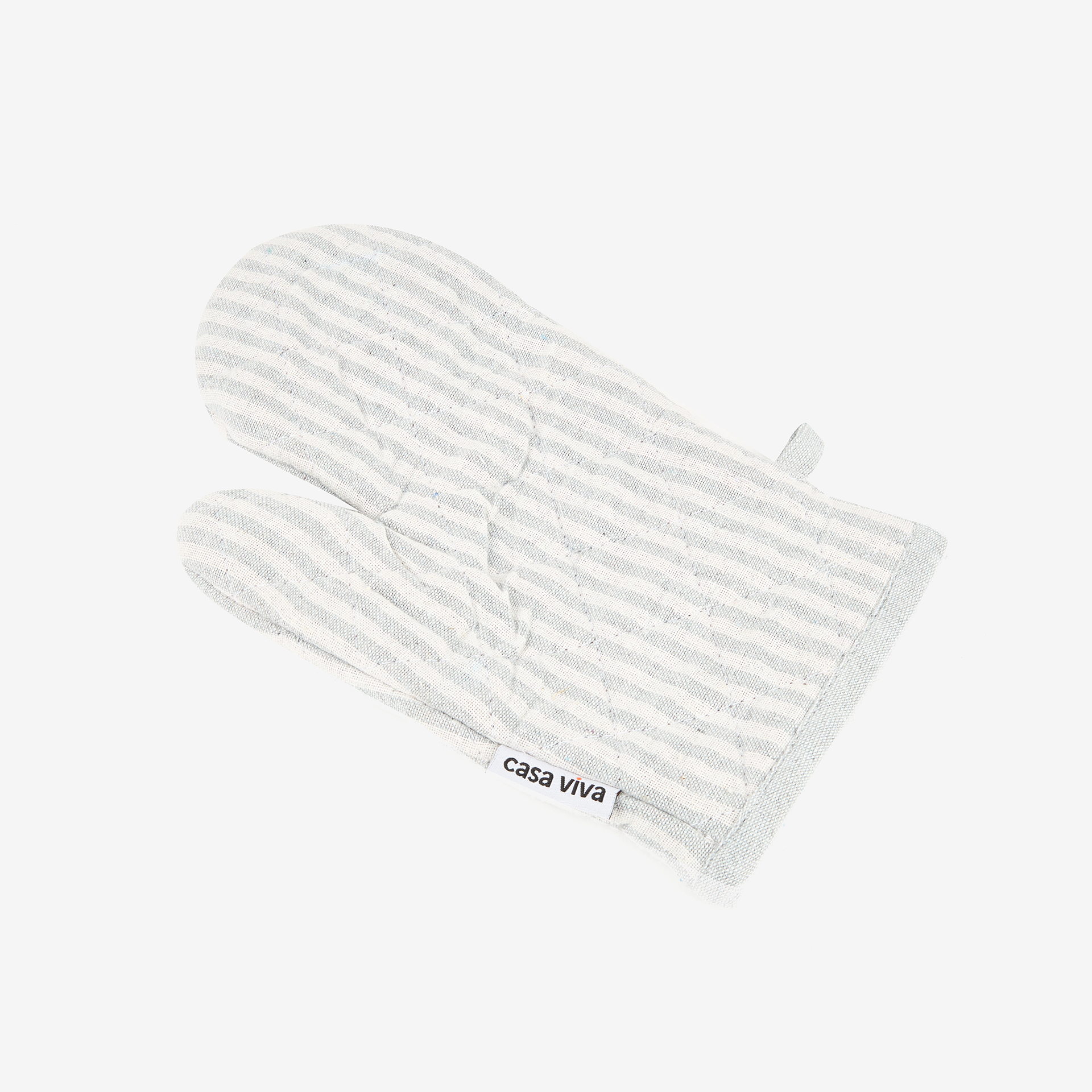 Set de manopla y agarradera de algodón con rayas grises