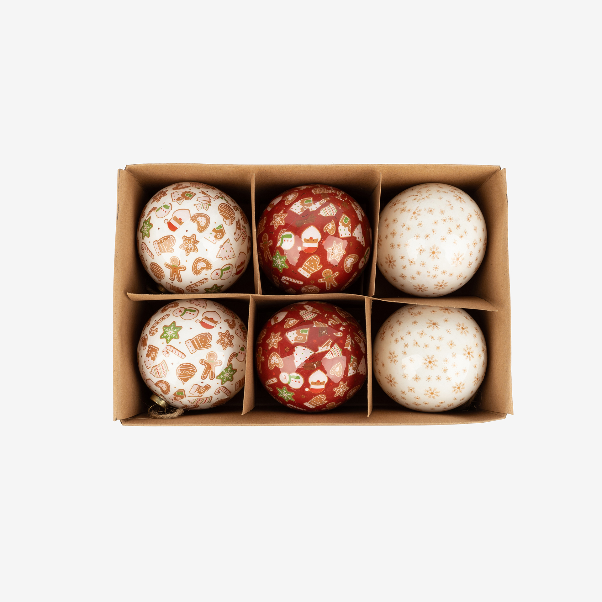 Set de 6 bolas decorativas blancas y rojas Ø7,5cm