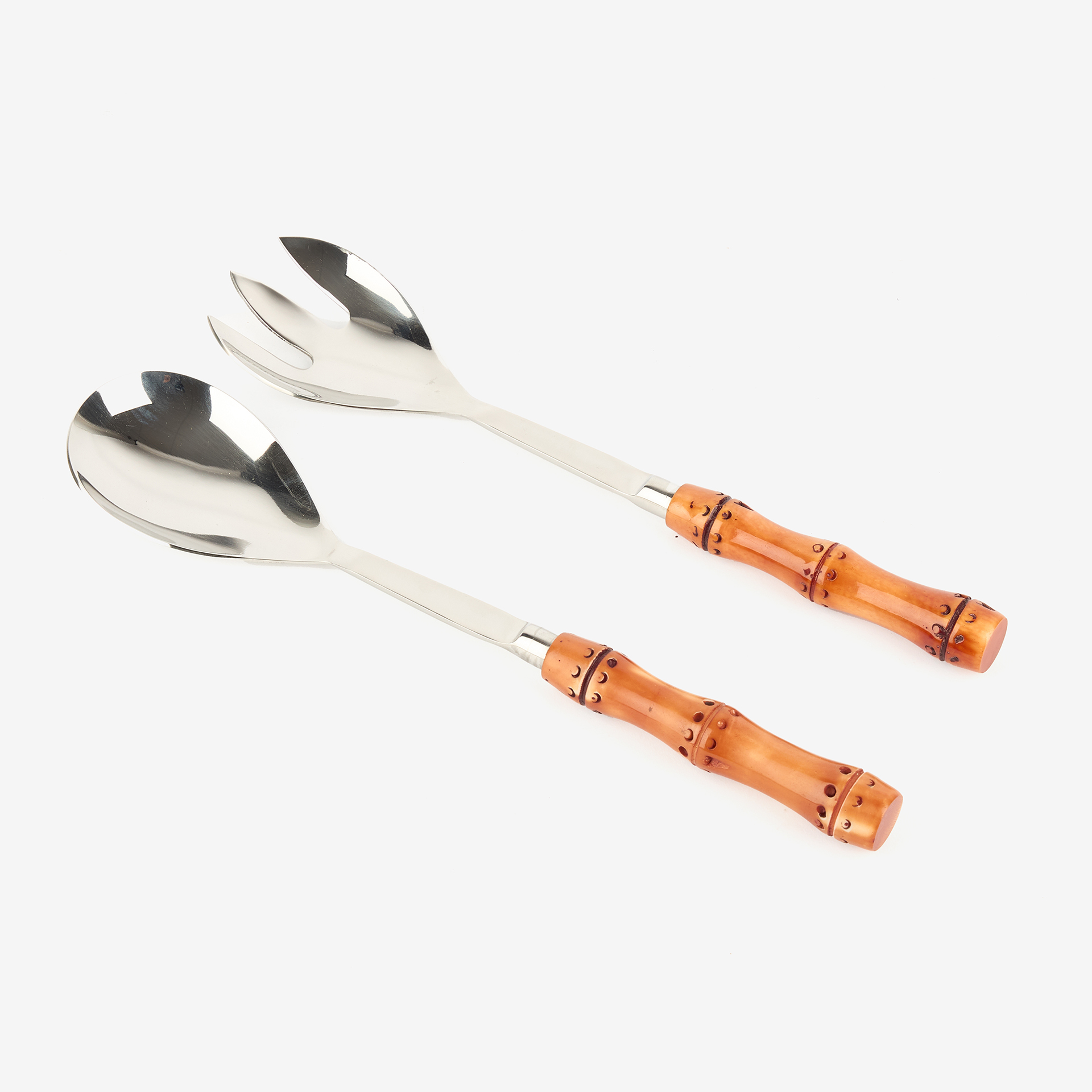 Set de 2 cubiertos para ensalada de acero inoxidable con mango de resina