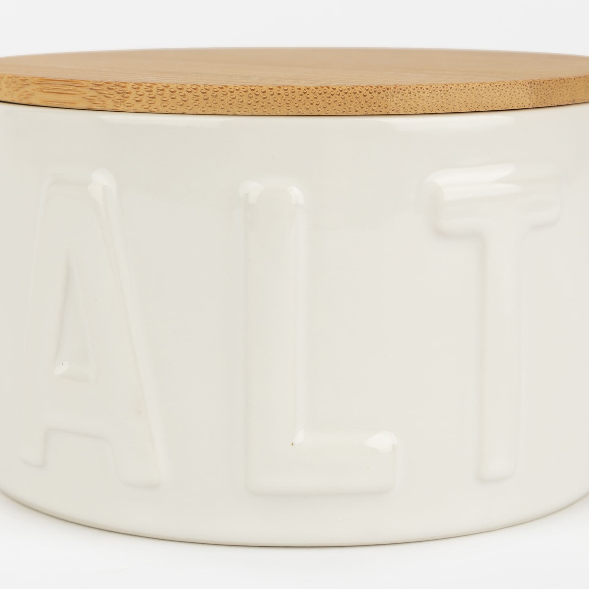 Salero de cerámica y bambú Ø11x7cm