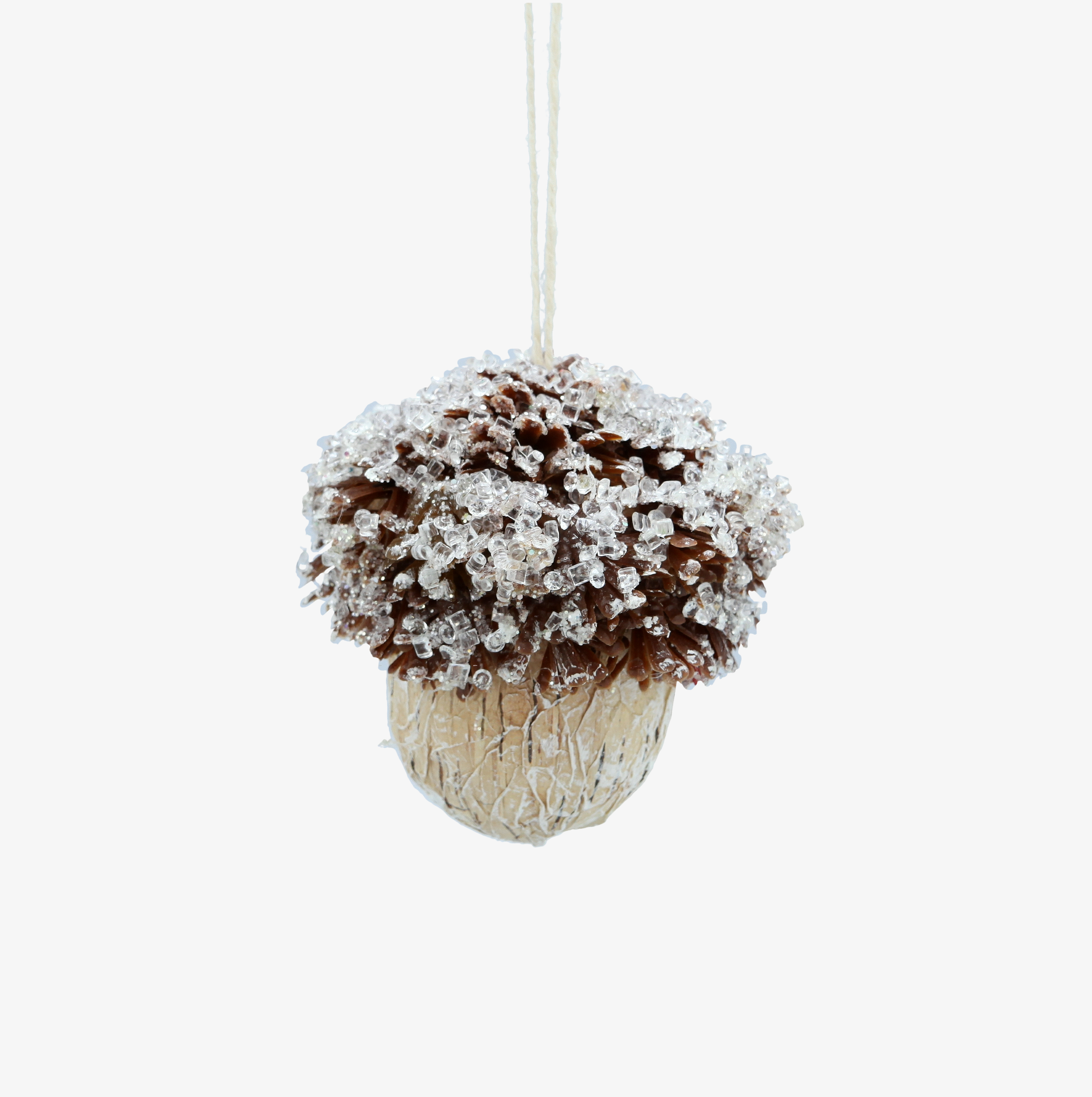 Bola de Navidad de bellota efecto nevado 10cm