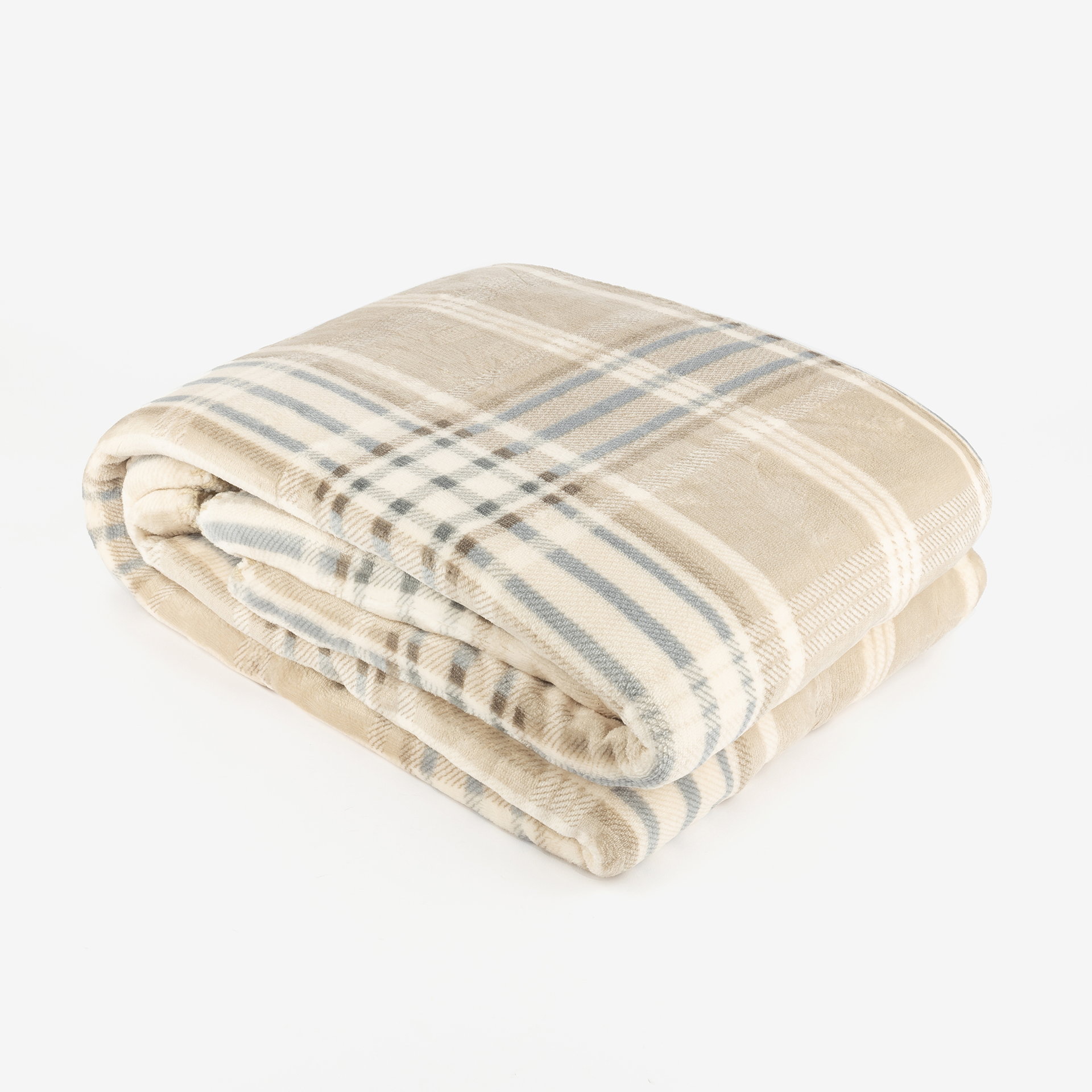 Manta de poliéster beige Tartán 130x170cm