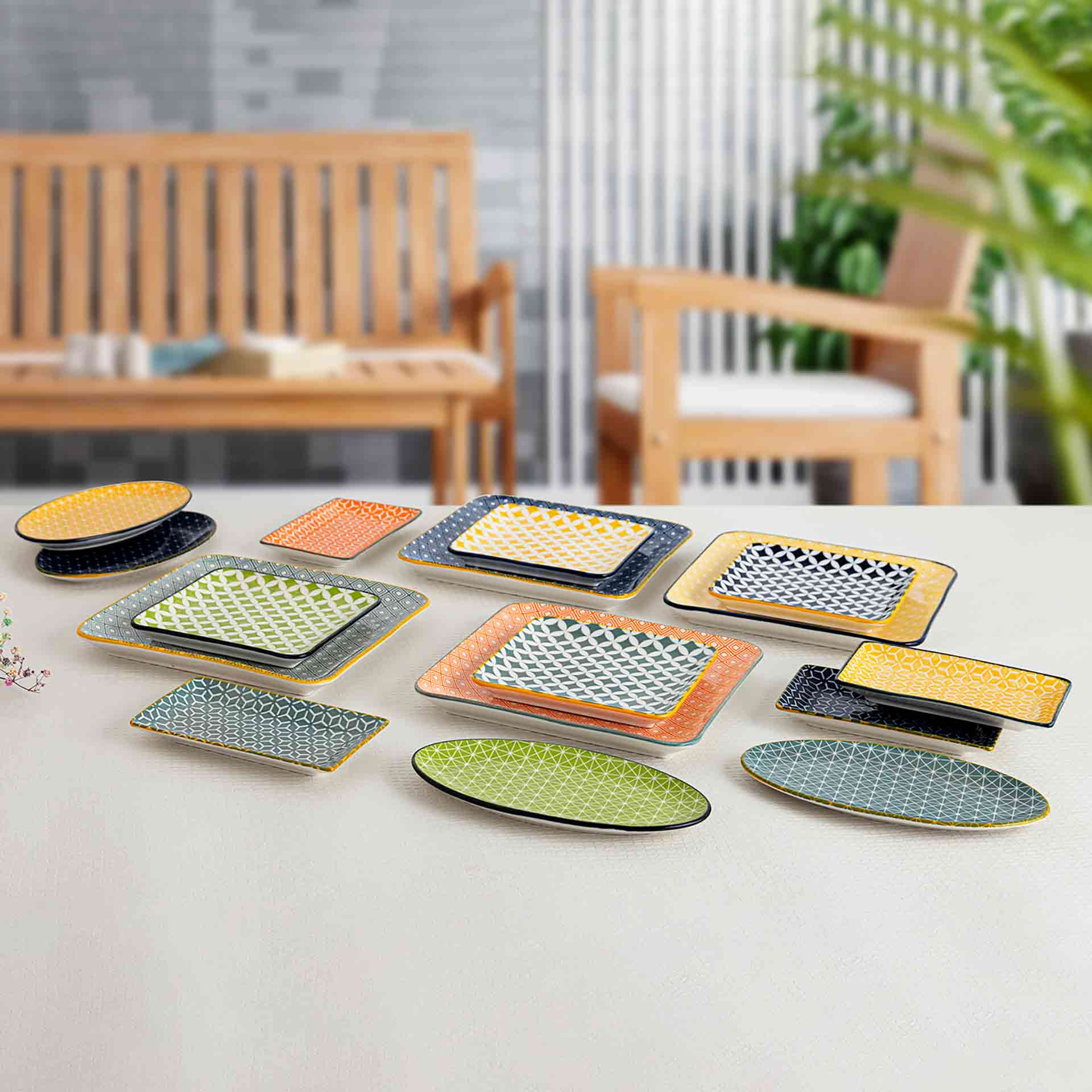 Set de 4 bandejas de porcelana Okinawa 21x21cm