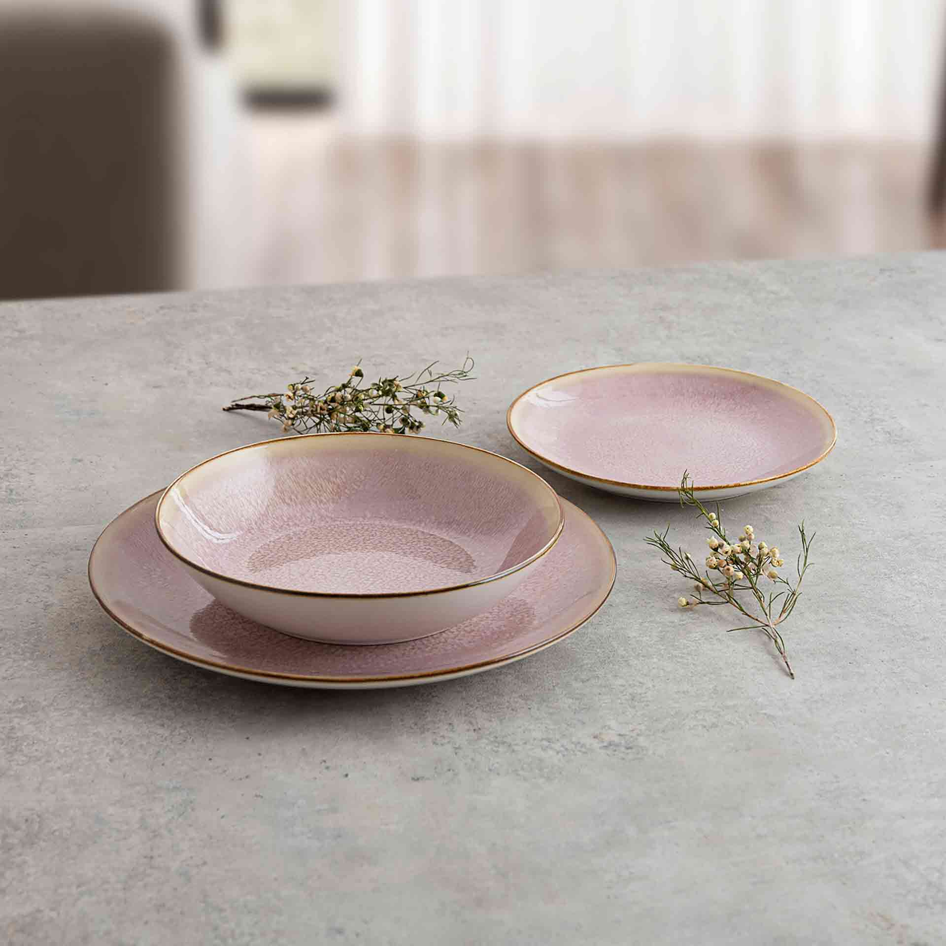 Vajilla de 12 piezas de porcelana rosa Blush