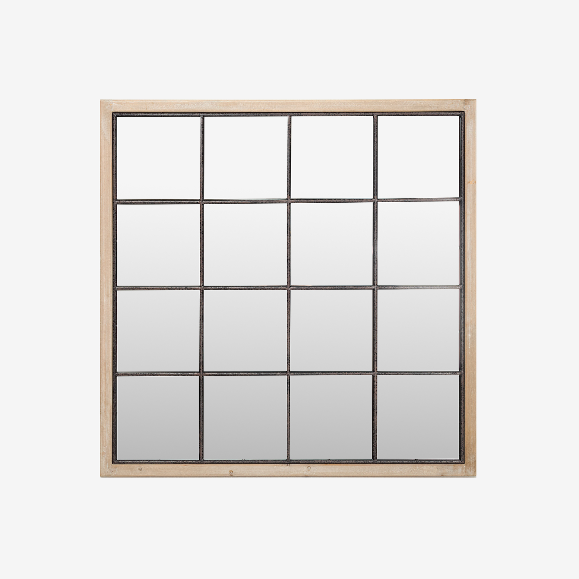 Espejo de pared ventana de metal y madera MDF acabado envejecido No&eacute; 90x90x2cm