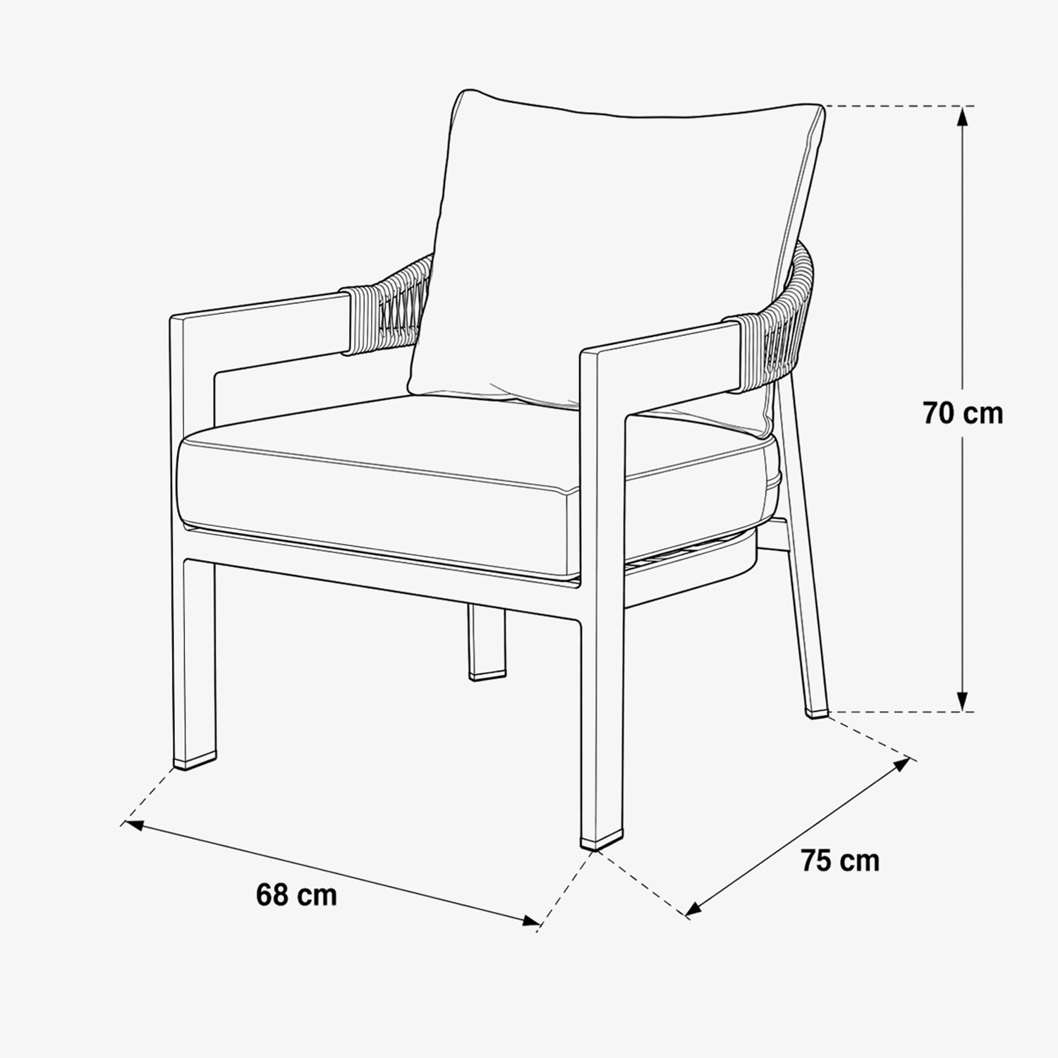 Set de jard&iacute;n de 4 piezas de aluminio y cuerda beige Portofino