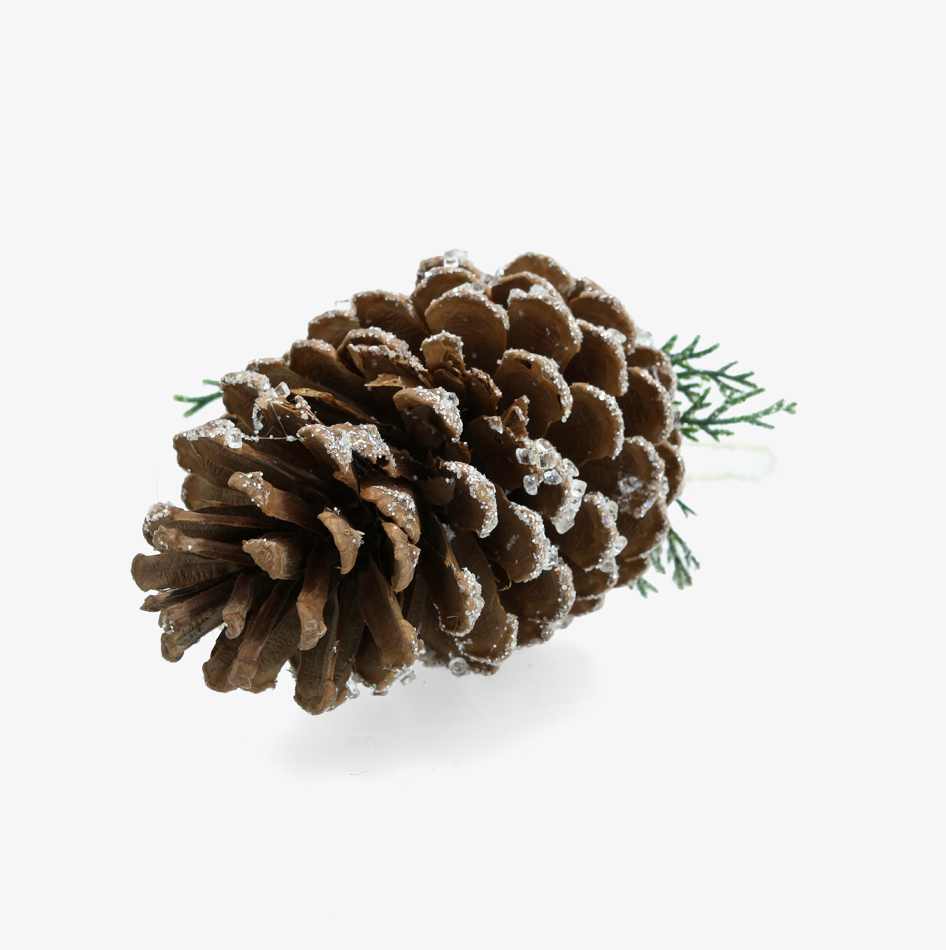 Colgante de pi&ntilde;a natural con purpurina blanca 16cm