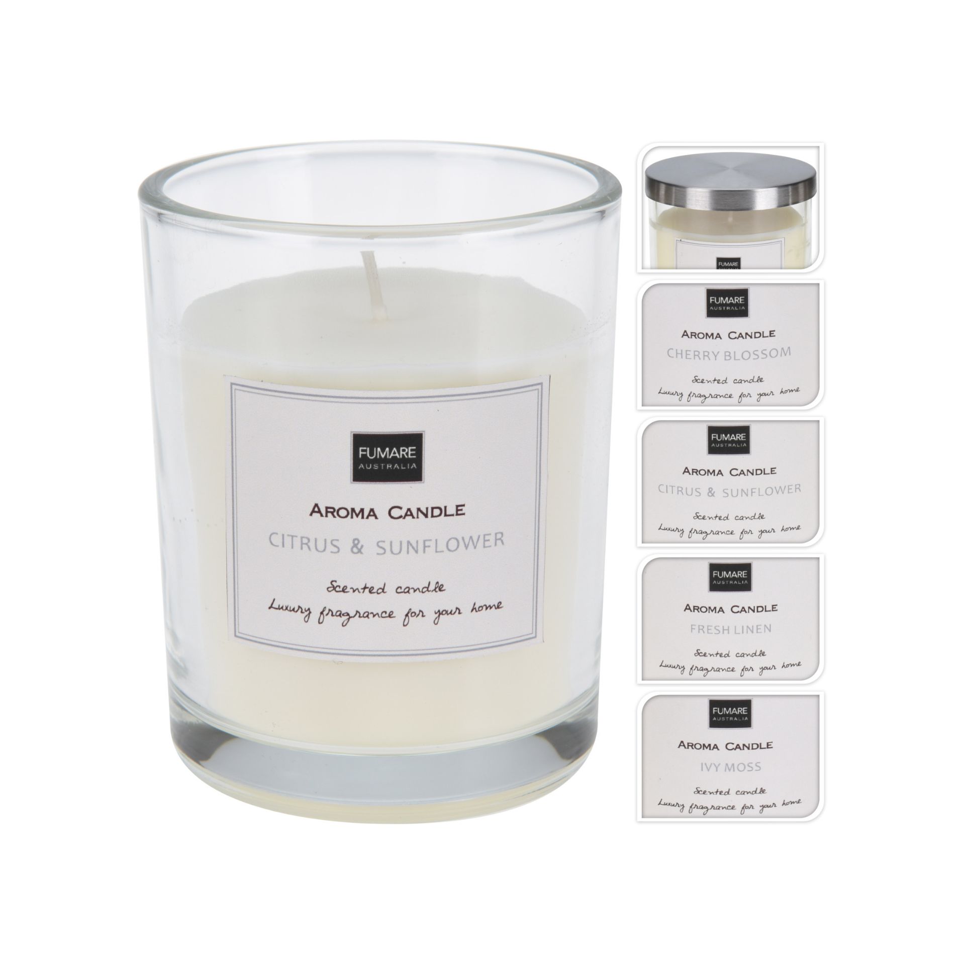 Vela en vaso de cristal Ø8x10cm en varios aromas