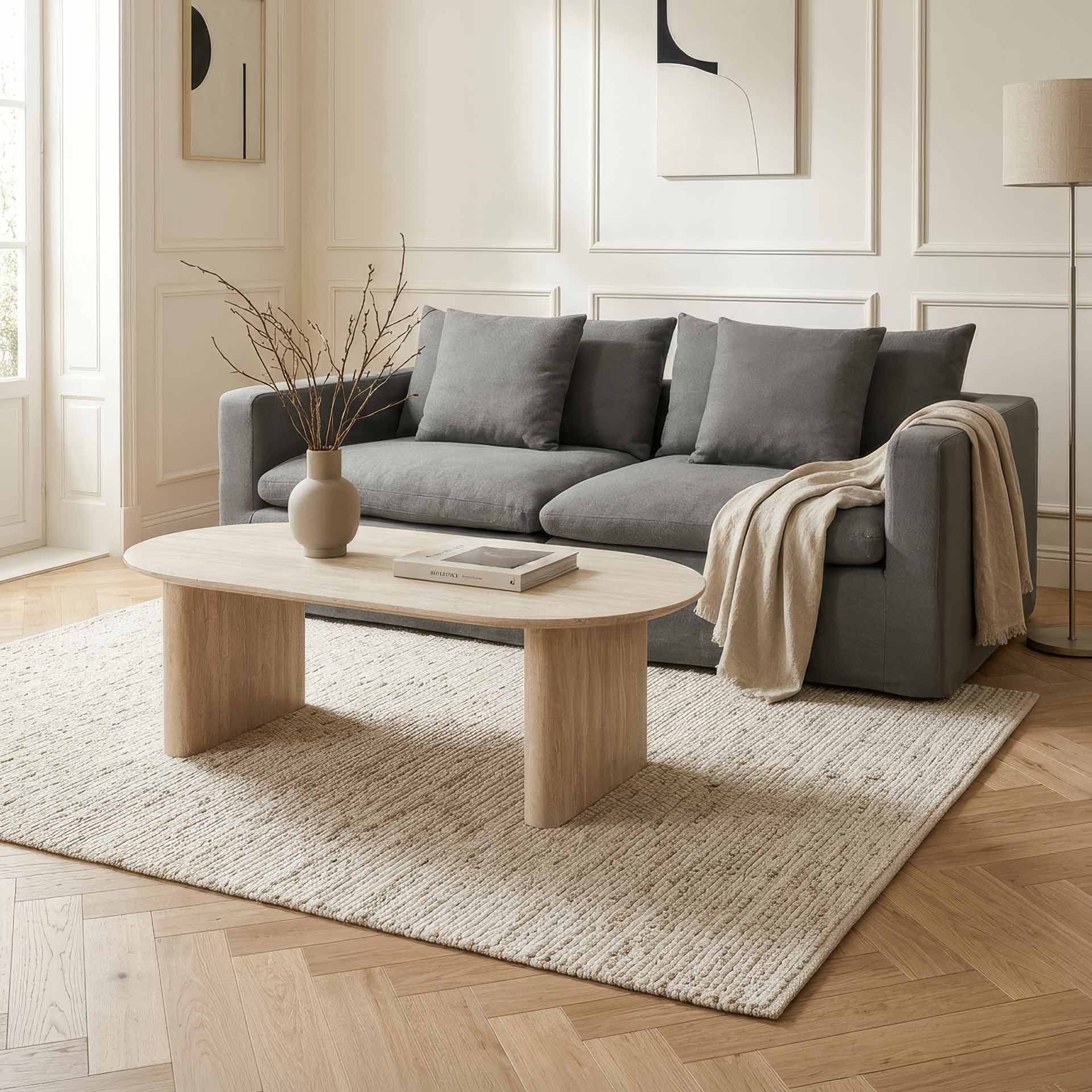 Mesa de centro de madera efecto travertino Elva 120x60x40cm
