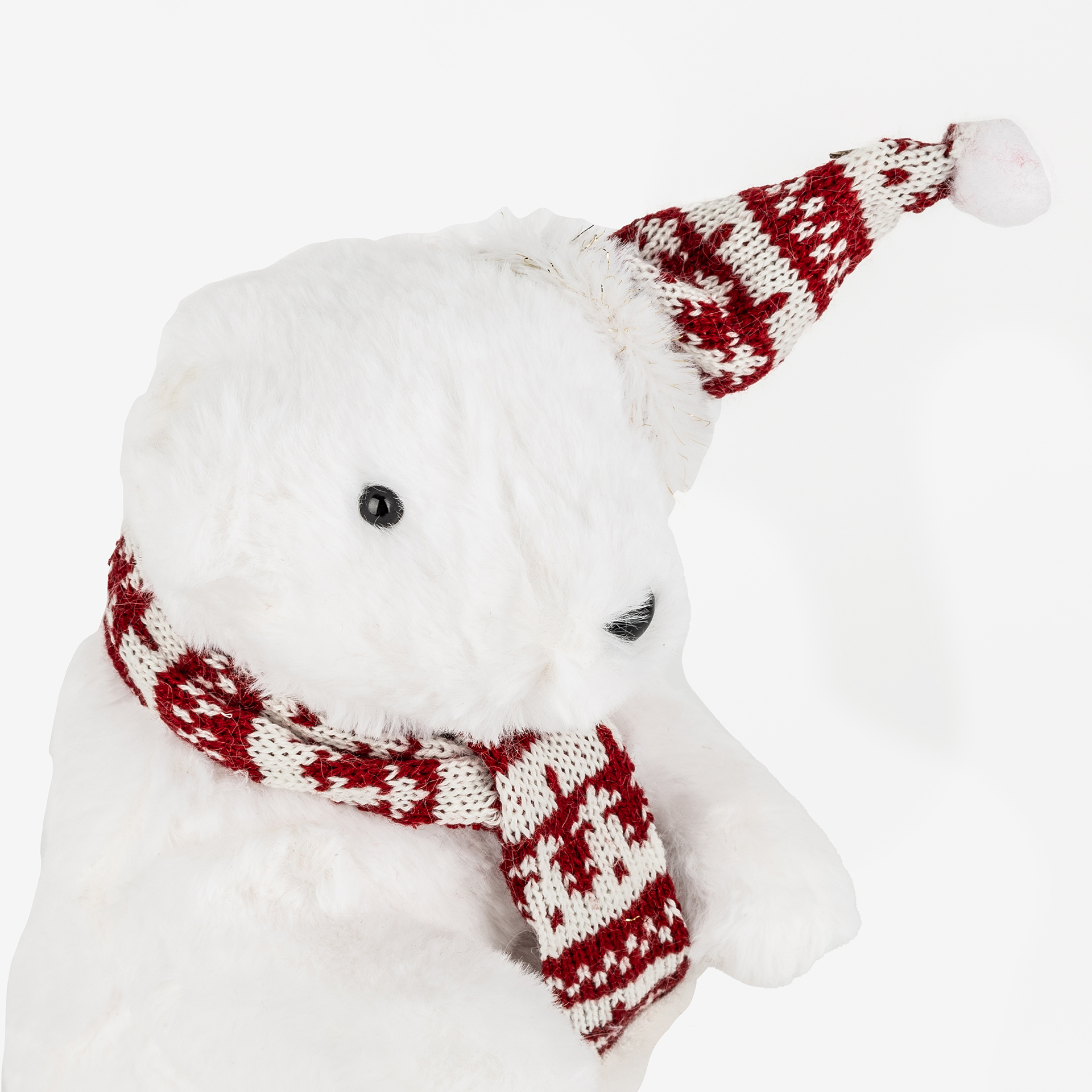 Figura decorativa Oso polar con gorro y bufanda 17x15x31cm