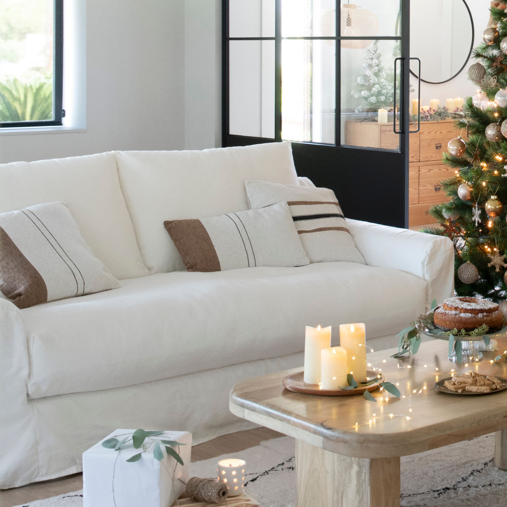 Sofá de 3 plazas de lino blanco Ibi 200x105x100cm Clau&Chloe