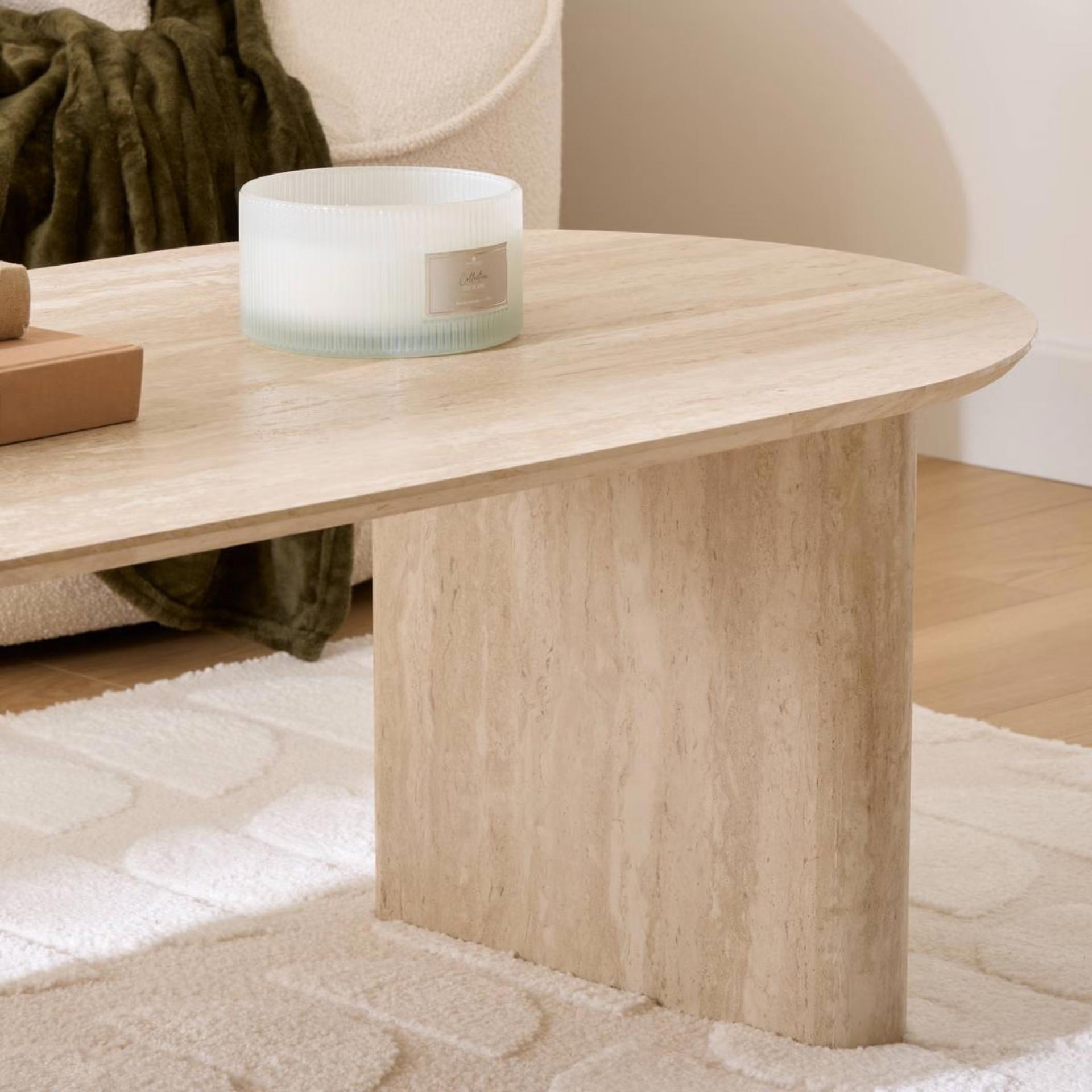 Mesa de centro de madera efecto travertino Elva 120x60x40cm
