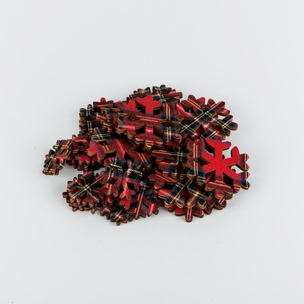 Set de 48 copos de nieve de madera de tart&aacute;n