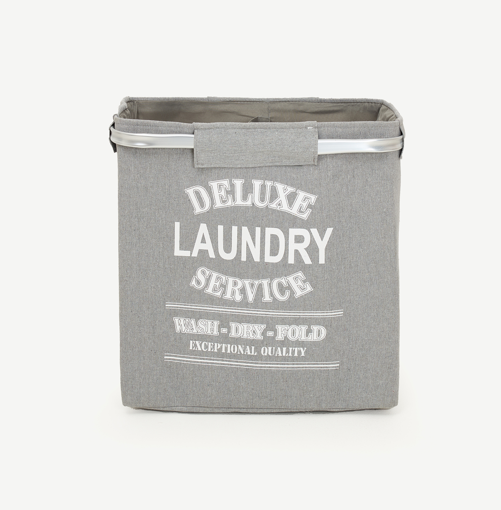 Cesta para ropa rectangular doble de aluminio y tela gris Deluxe 50x30x50cm