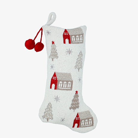 Calcet&iacute;n de Navidad de punto blanco con casitas Wish