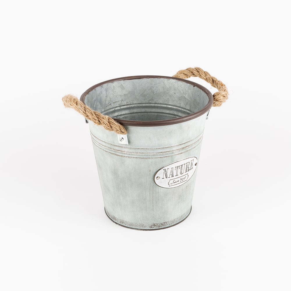 Cubo Zinc con asas de cuerda 22x21cm