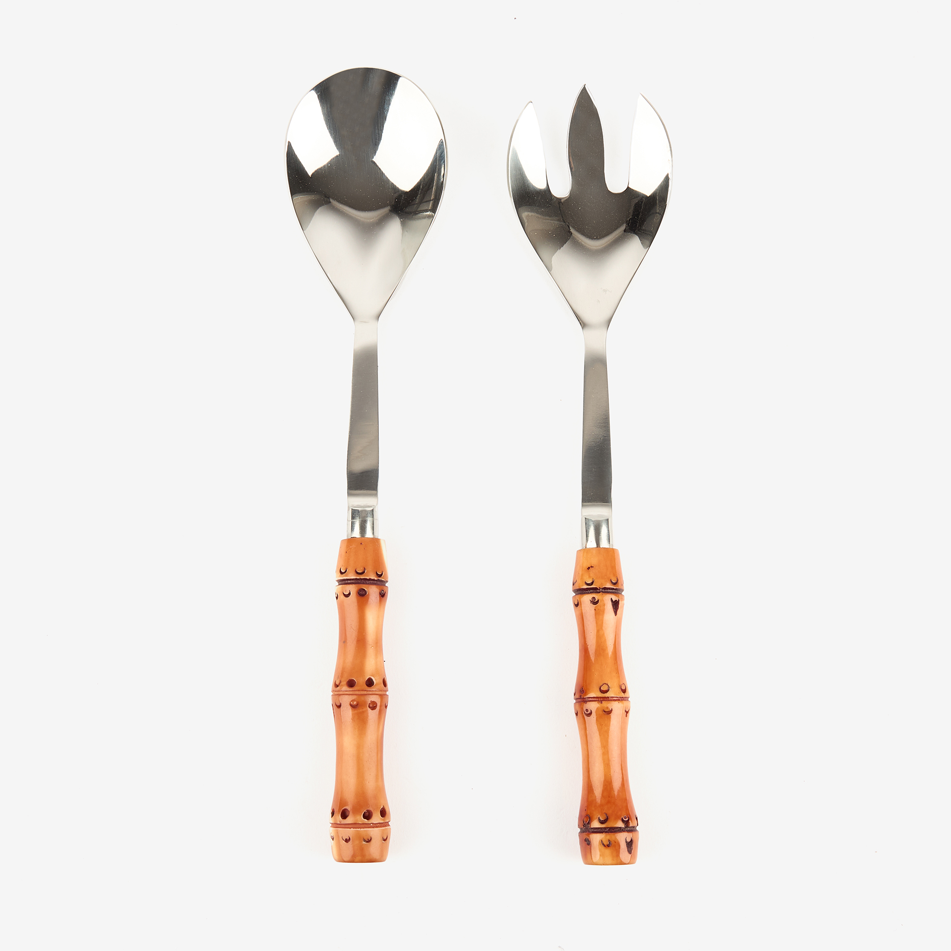 Set de 2 cubiertos para ensalada de acero inoxidable con mango de resina