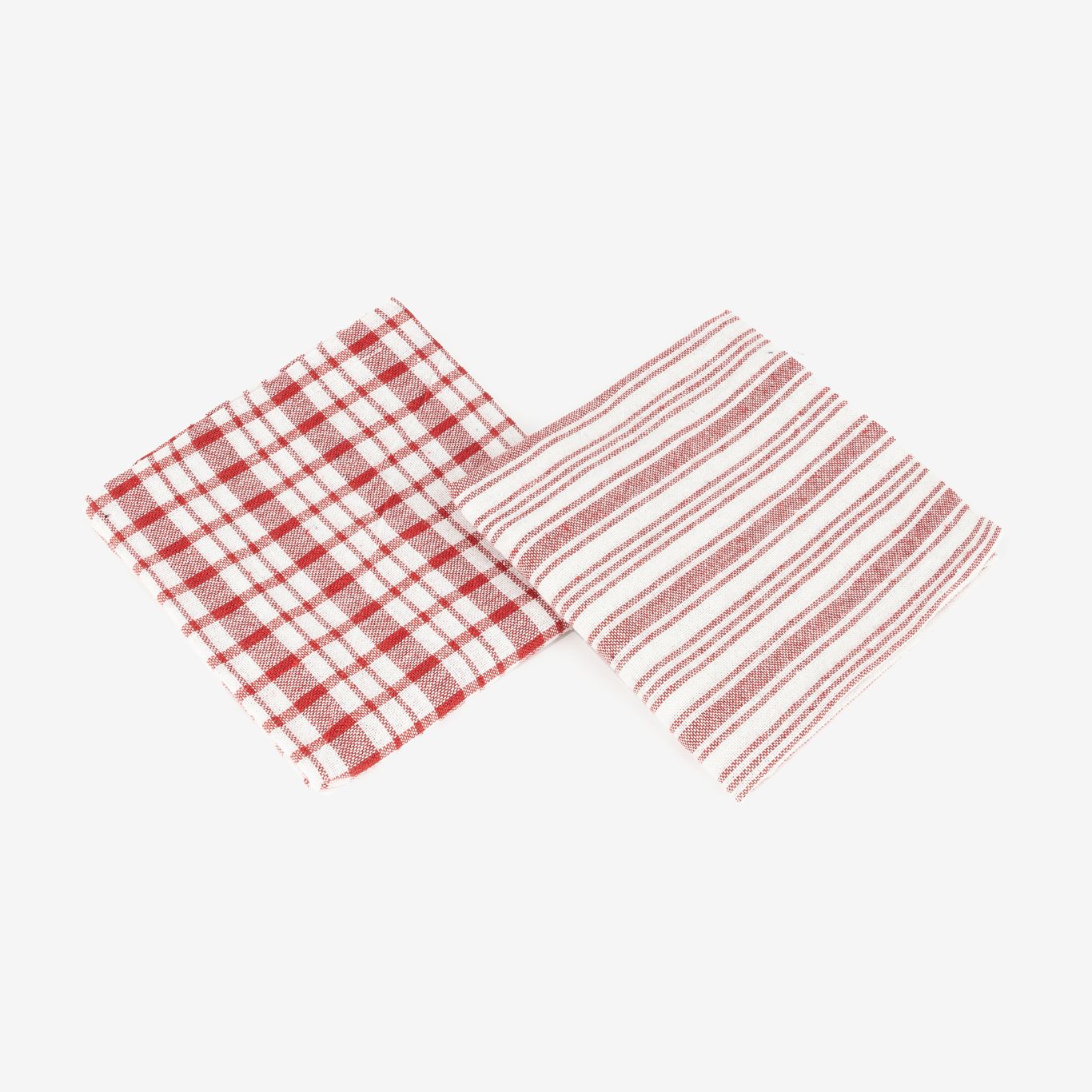 Set de 2 paños de algodón con rayas rojas Midson45x65cm