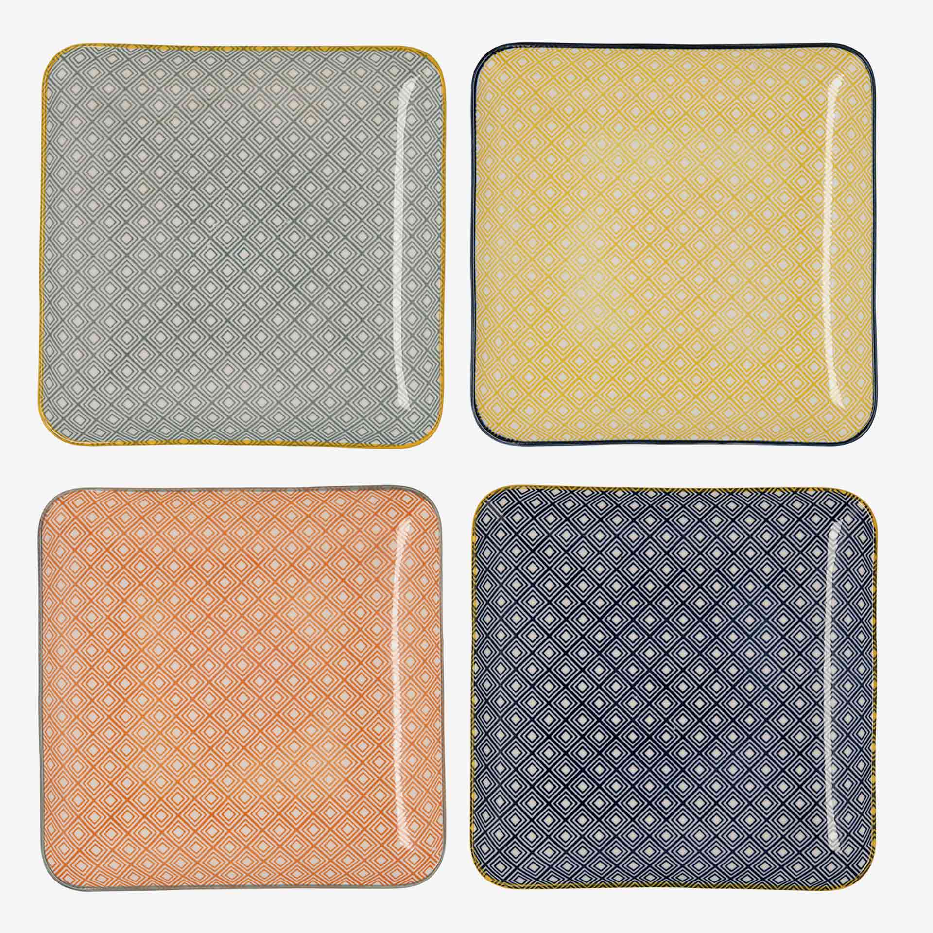 Set de 4 bandejas de porcelana Okinawa 21x21cm