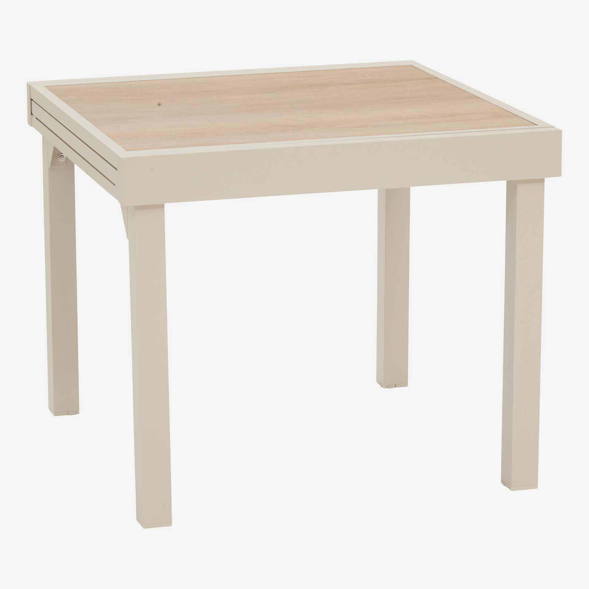Mesa de comedor de jard&iacute;n extensible de aluminio y cristal impreso crema Piazor 90x90x76cm