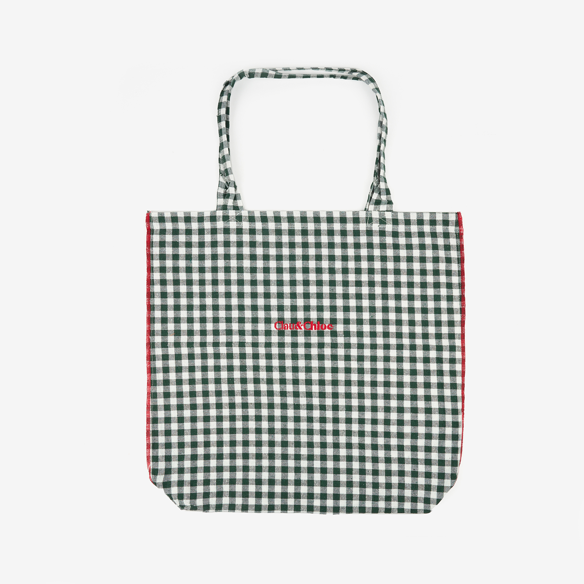 Bolso de algod&oacute;n de cuadros vichy verde Noa 46x44x10cm Clau&Chloe