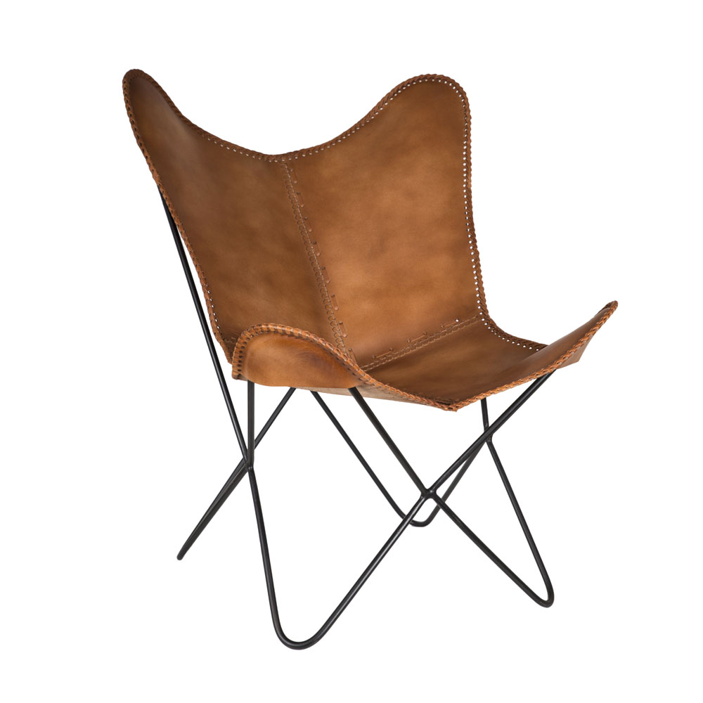 Silla mariposa de cuero marrón July 75x87x86cm