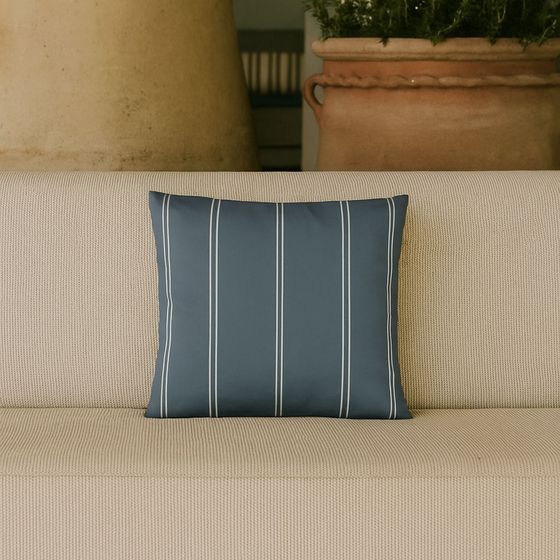 Cojín de exterior azul Rayas 43x43cm