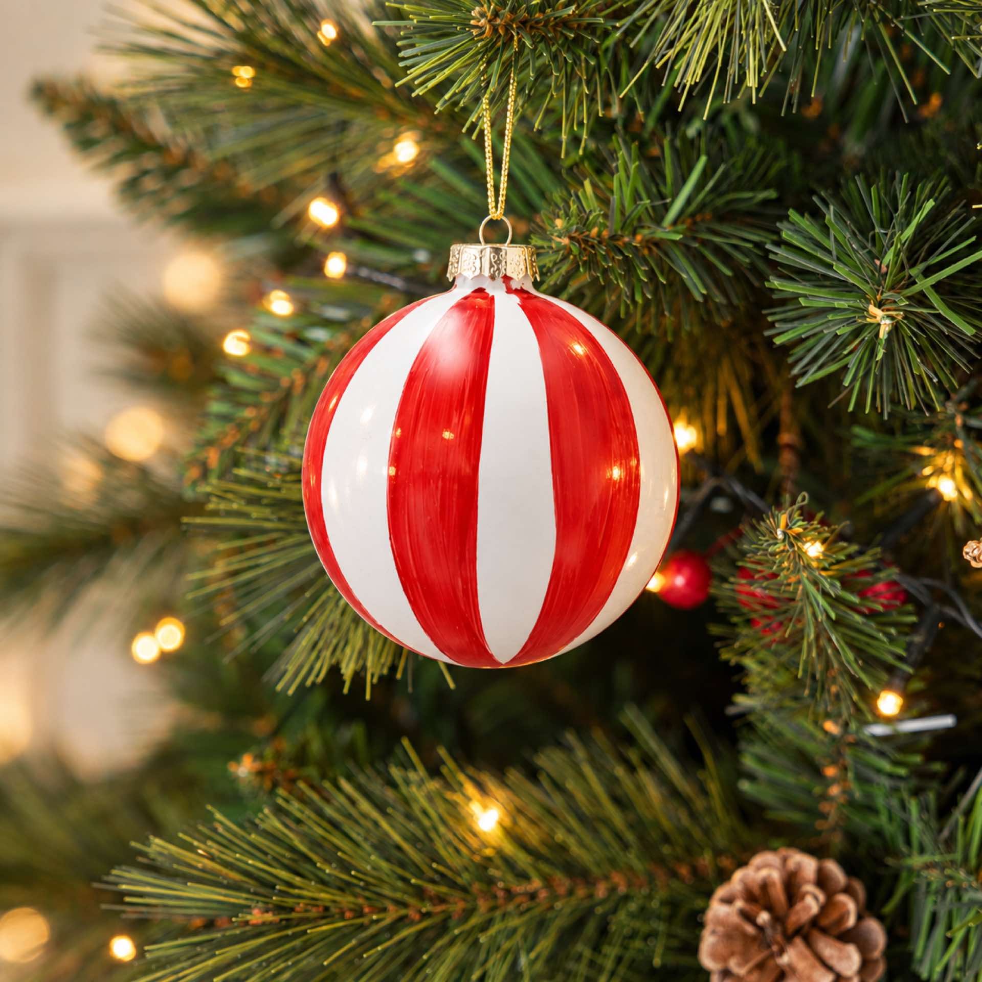 Bola de Navidad roja y blanca de cristal &Oslash;8cm