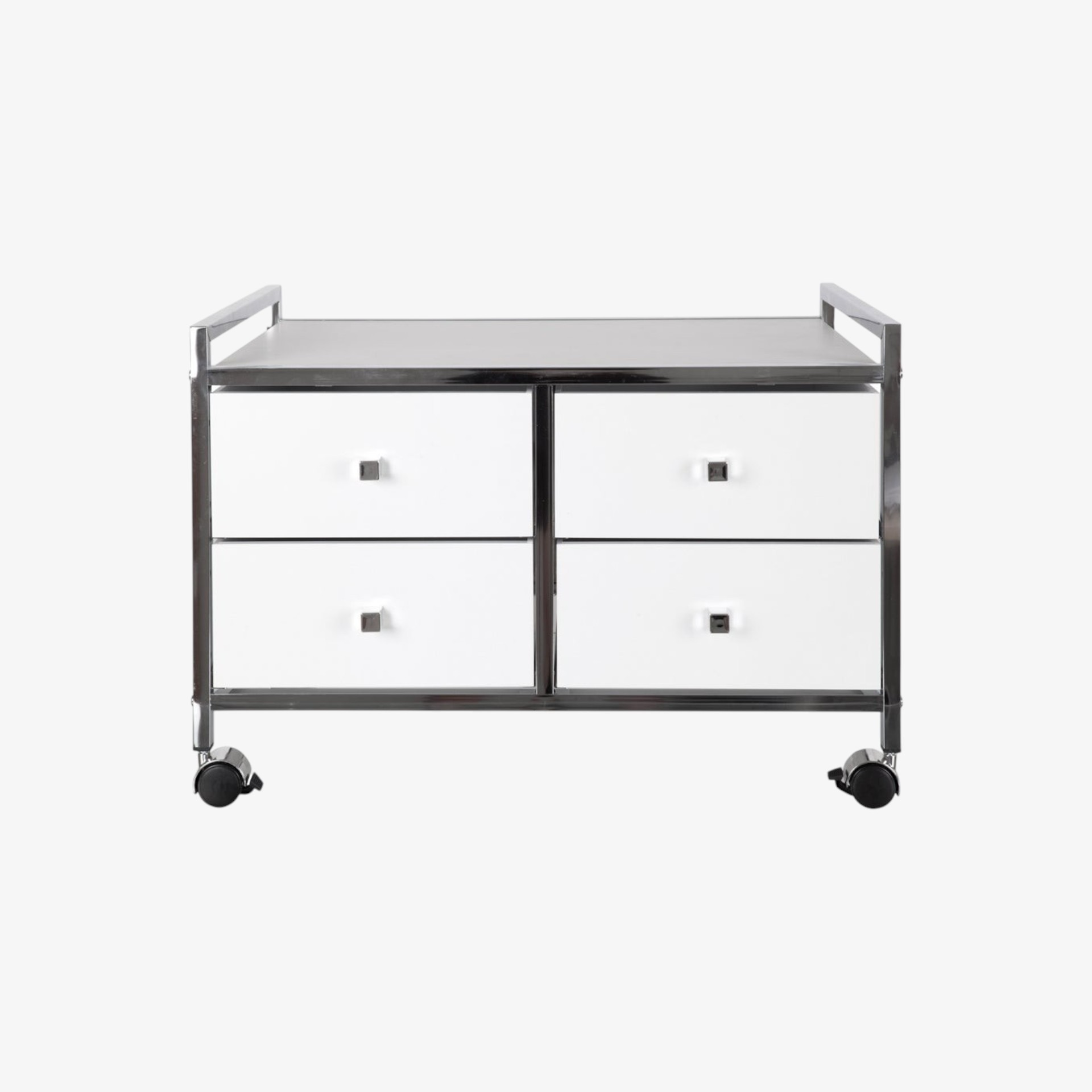 Carro de ba&ntilde;o de metal con ruedas y 4 cajones 64x40x43cm