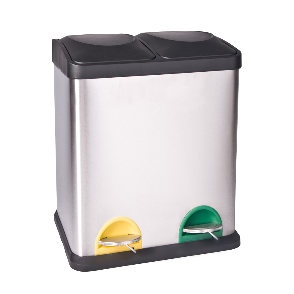 Cubo de reciclaje de acero inoxidable 2 compartimentos 30L 41x34x48,5cm Davos