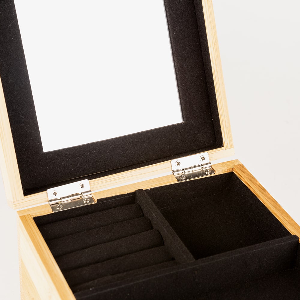 Joyero de bamb&uacute; con 2 compartimentos 15x15x10cm