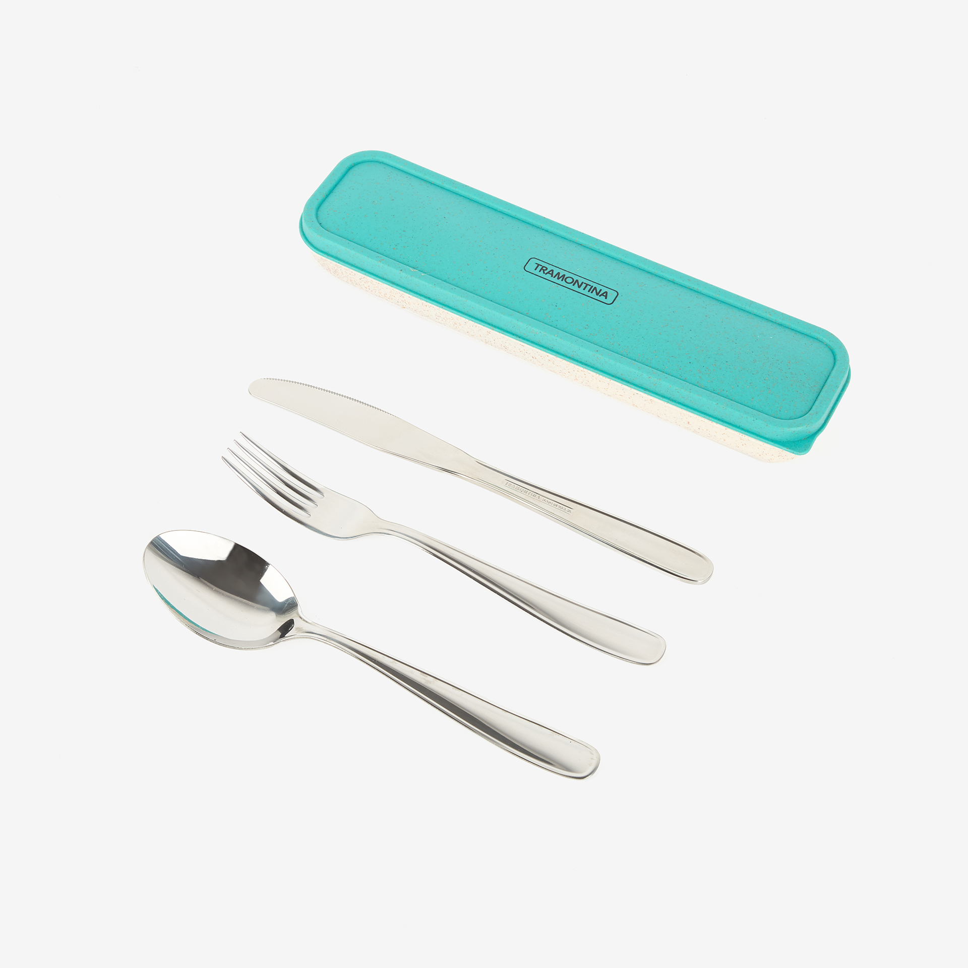 Set de 3 cubiertos de acero inoxidable con estuche