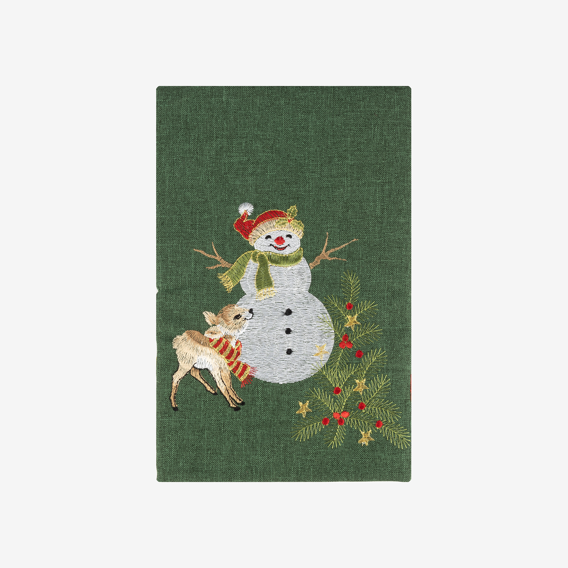 Camino de mesa verde con bordado Muñeco de nieve 50x150cm
