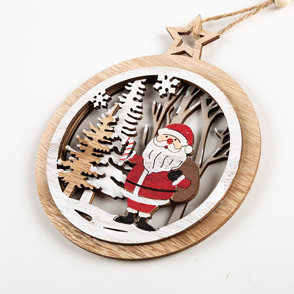 Bola de madera con muñeco de nieve para colgar 11x14cm