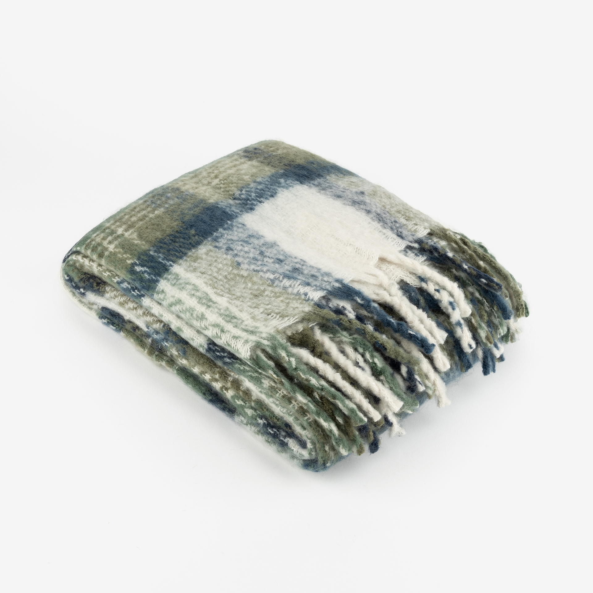 Manta efecto mohair cuadros azul 130x150cm