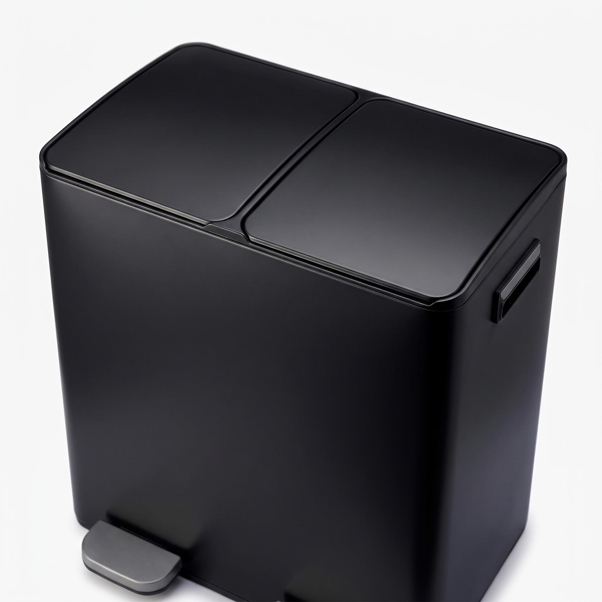 Cubo de basura con pedal doble negro mate de acero 2x30L