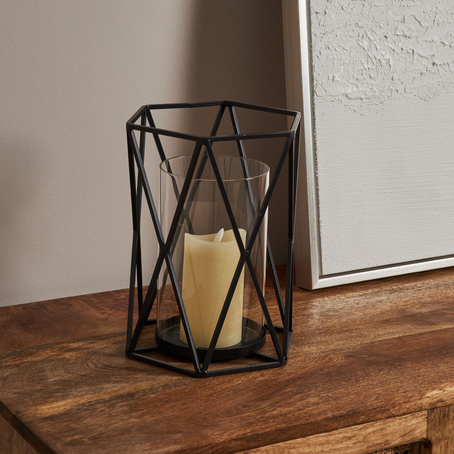 Portavelas de metal negro Kurk 20x18x26cm