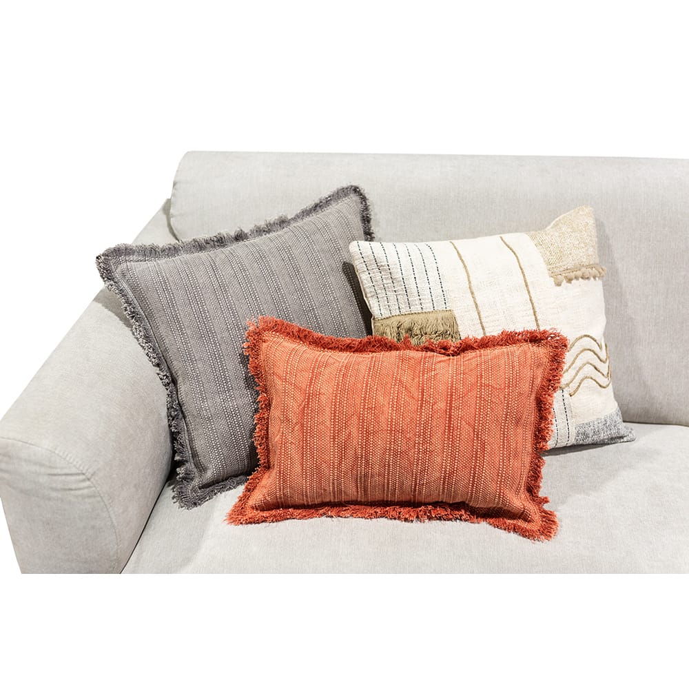 Funda de cojín gris y marfil de algodón 45x45cm