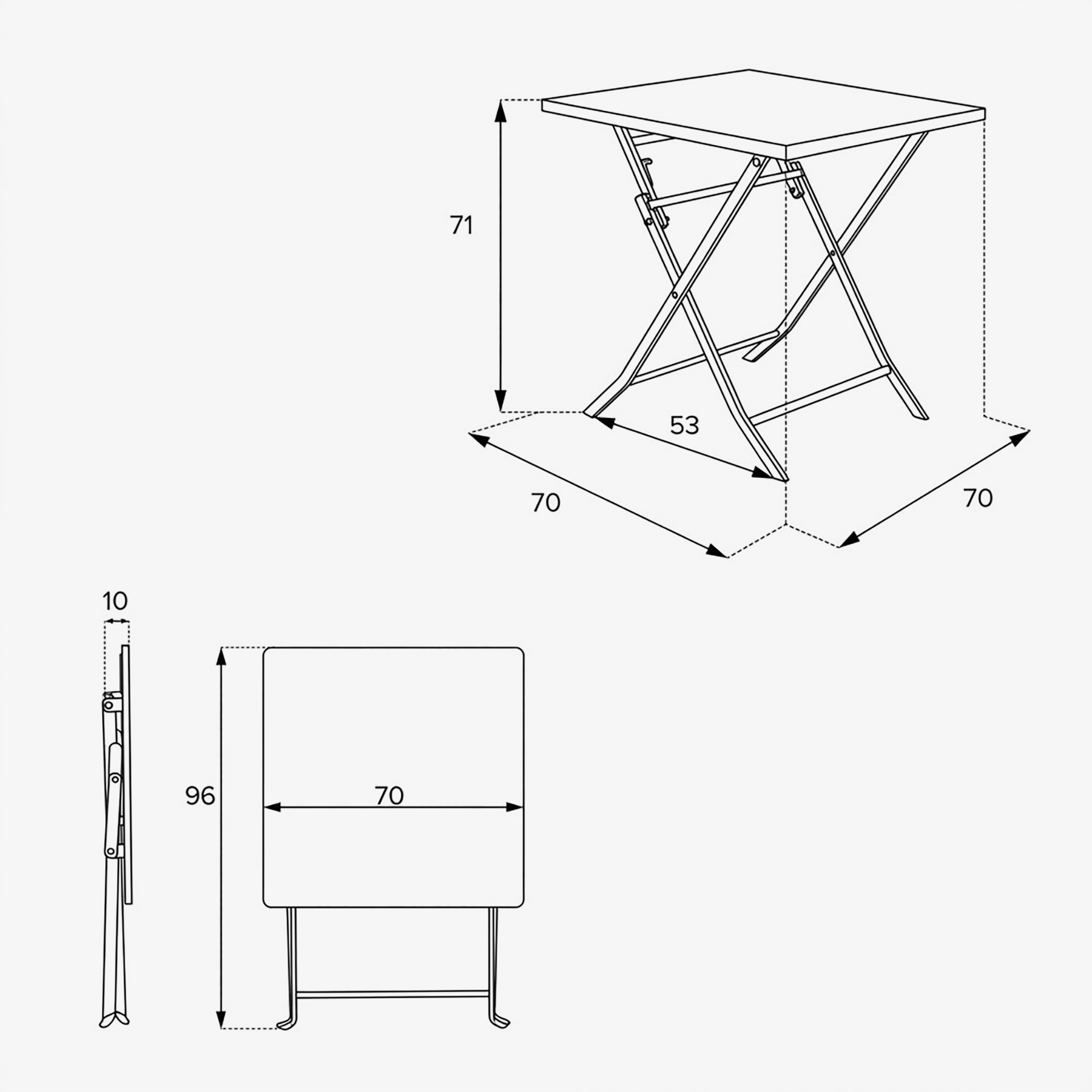 Mesa de jard&iacute;n plegable de acero &aacute;mbar Dixie 70x70x71cm
