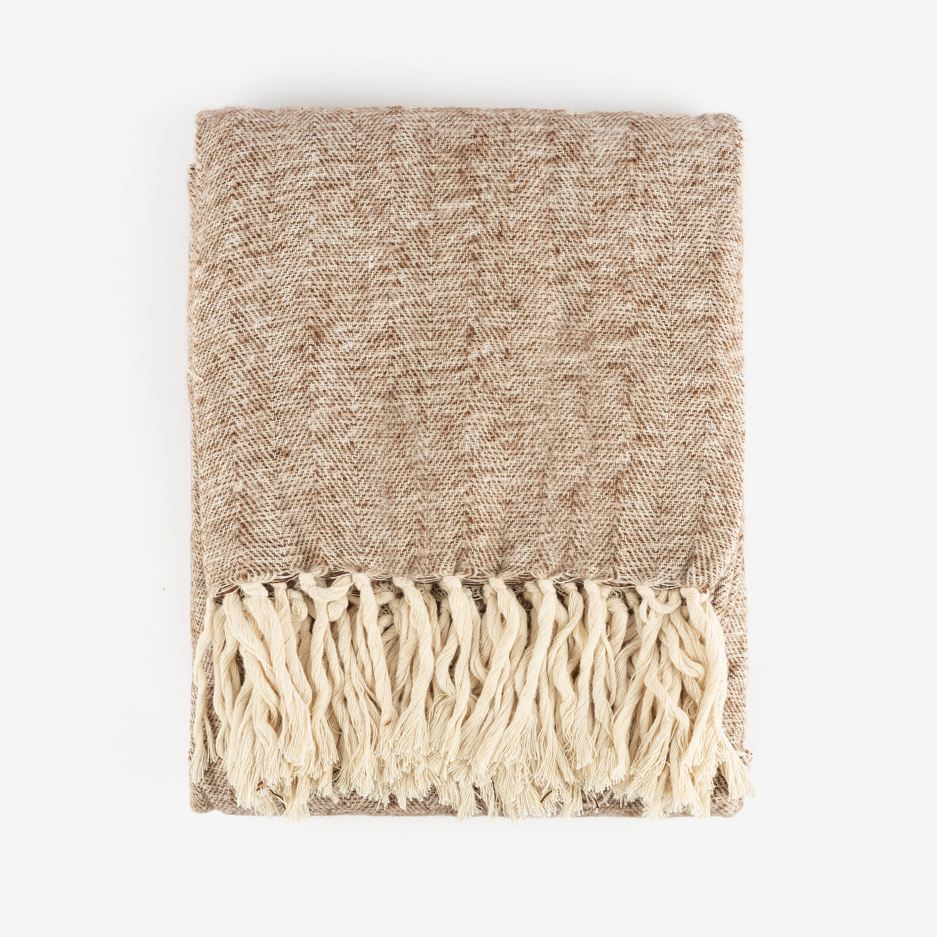 Plaid con flecos de algod&oacute;n marr&oacute;n 130x170cm